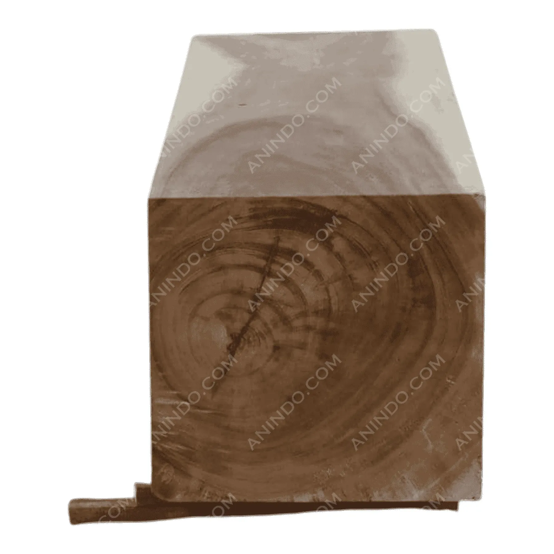 Rectangular wooden block with visible grain rings