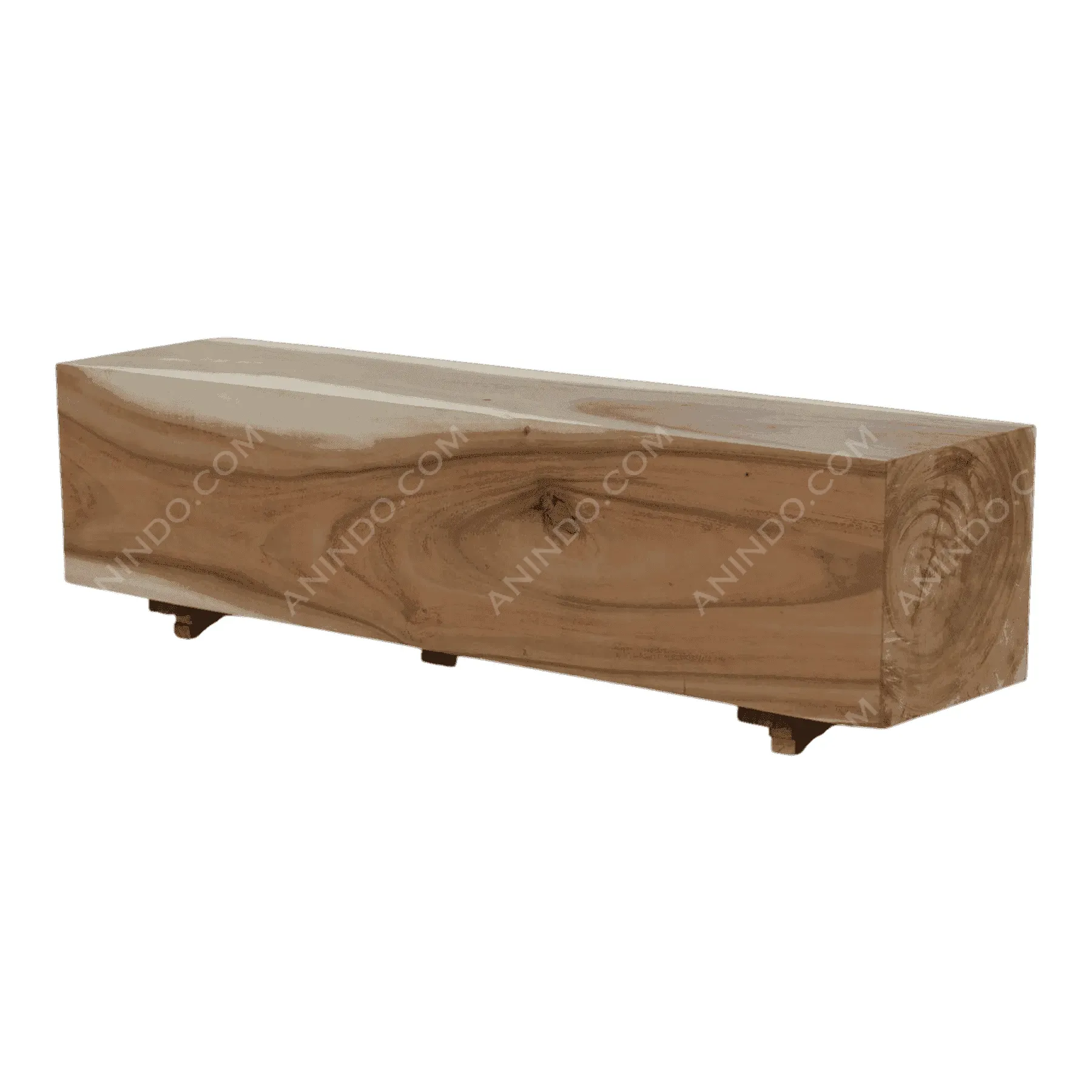 Rectangular solid wood bench with natural finish