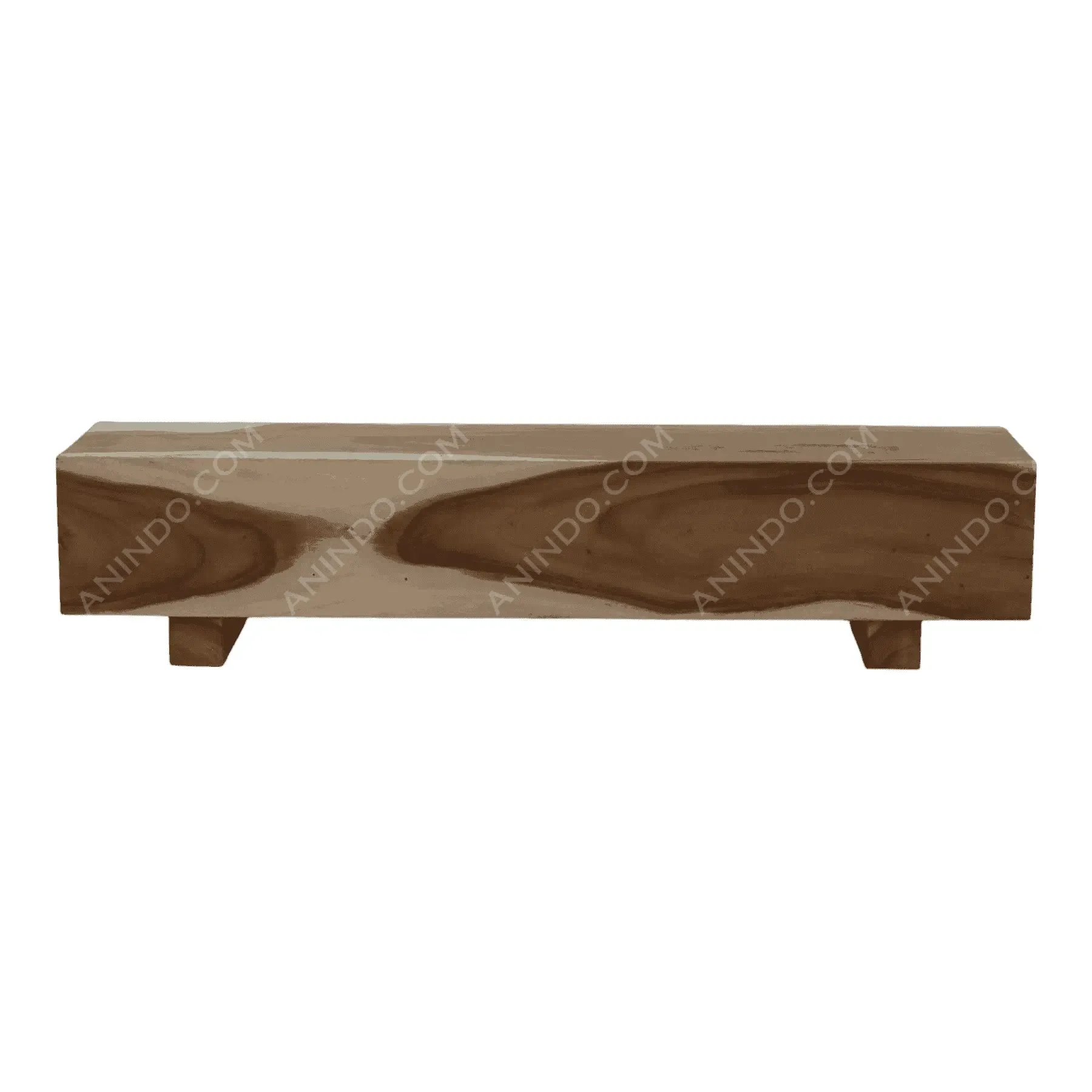 Modern wooden bench with natural grain finish
