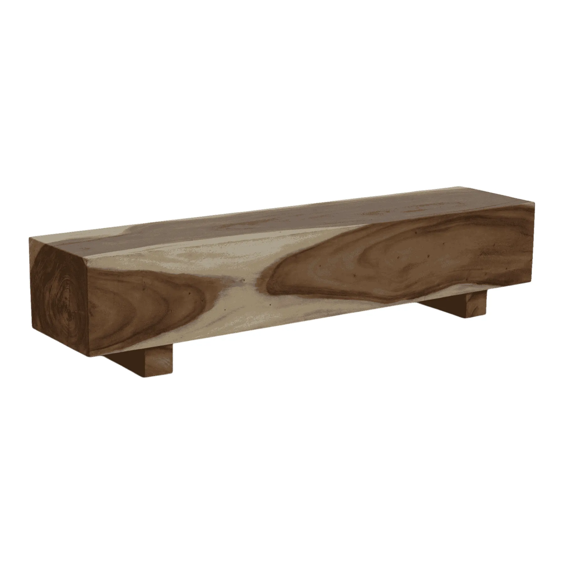Rectangular wooden bench with natural grain pattern