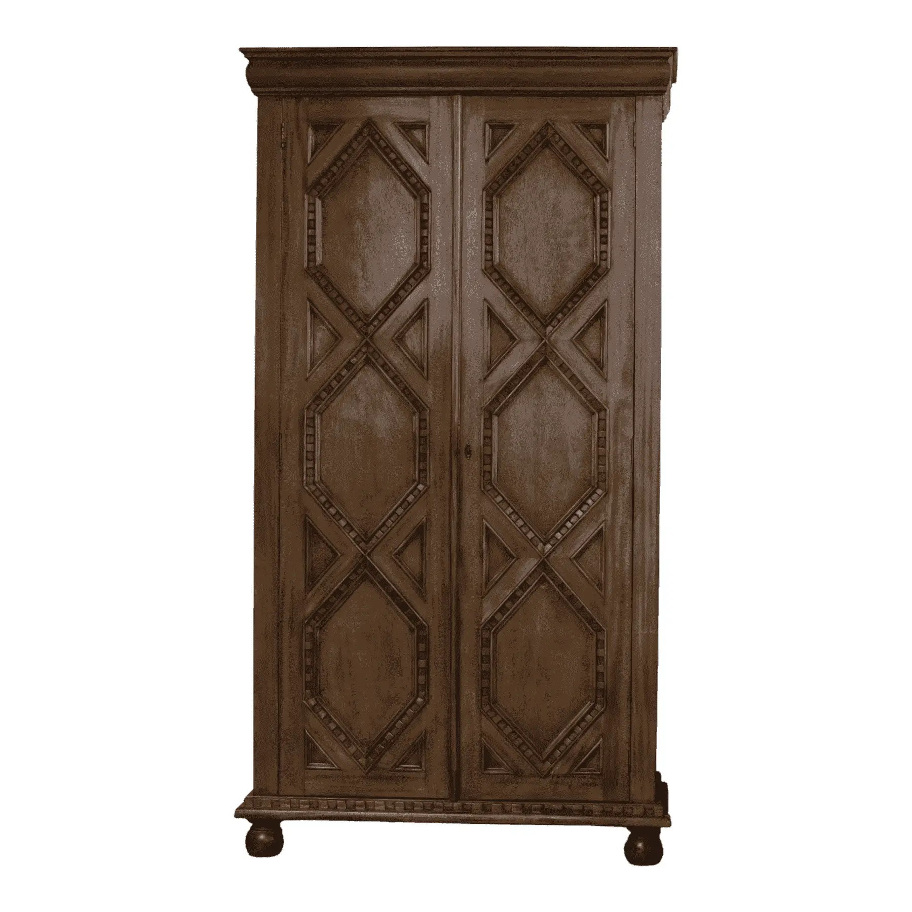 Vintage wooden wardrobe with carved geometric patterns