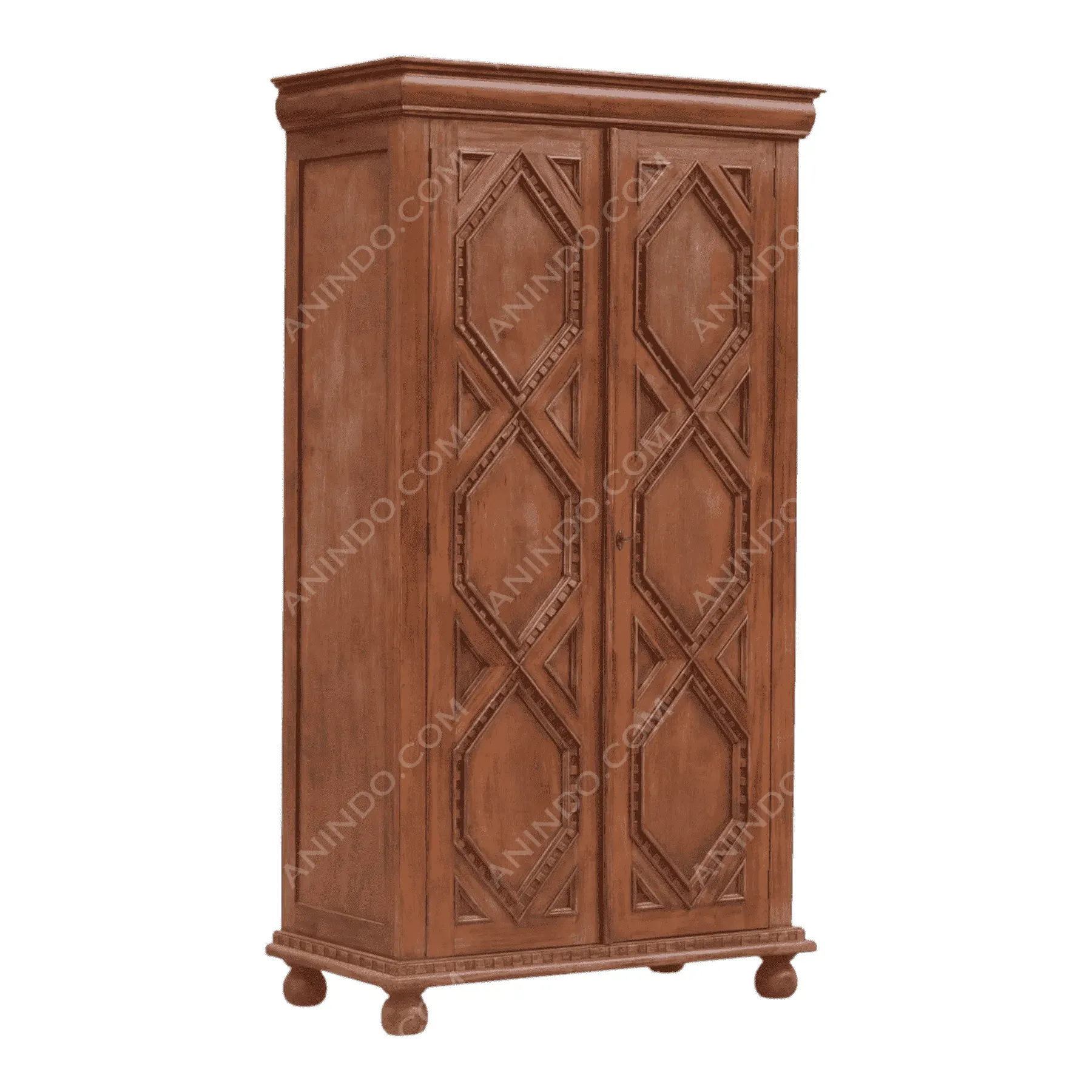 Wooden wardrobe with decorative carved doors