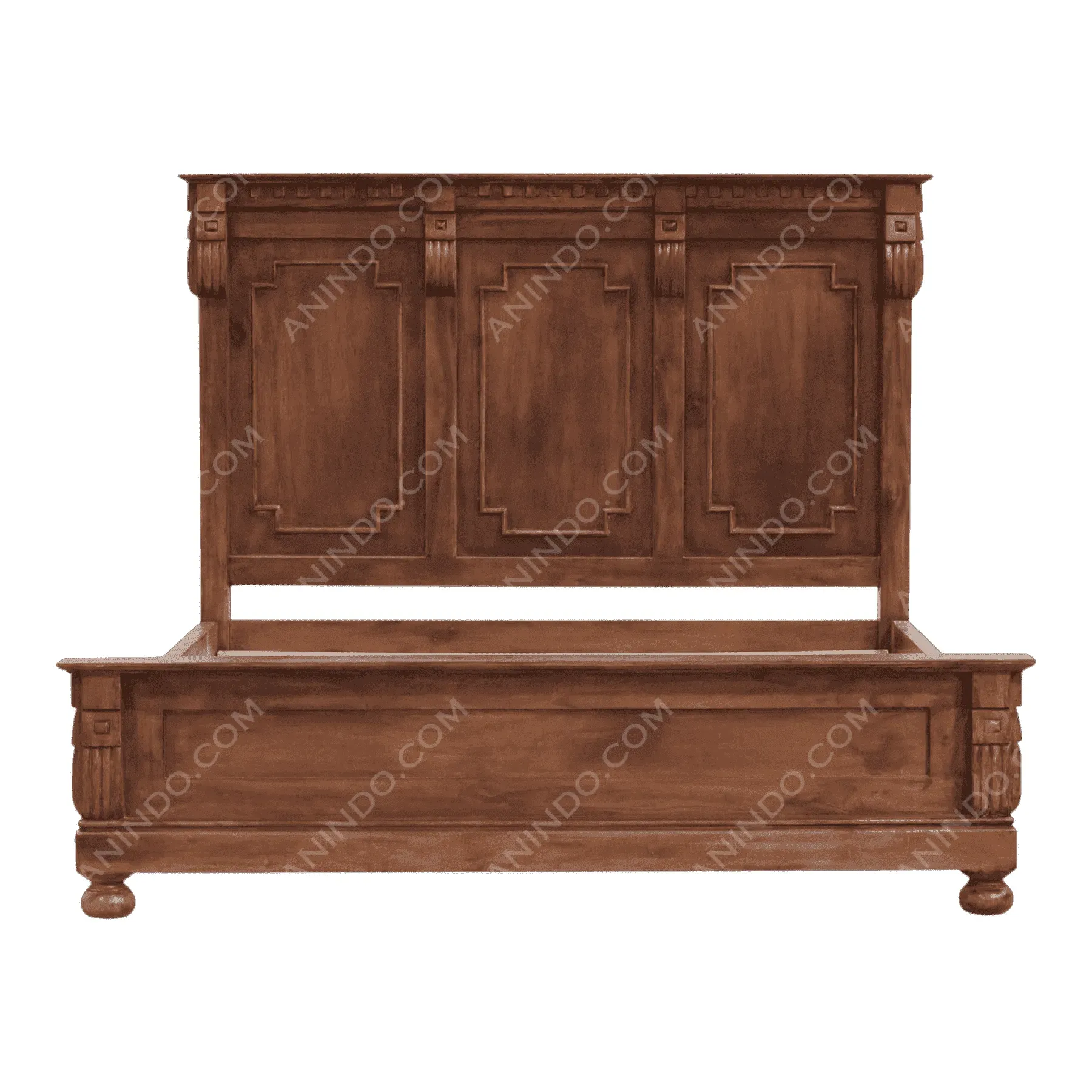 Wooden king bed frame with carved headboard