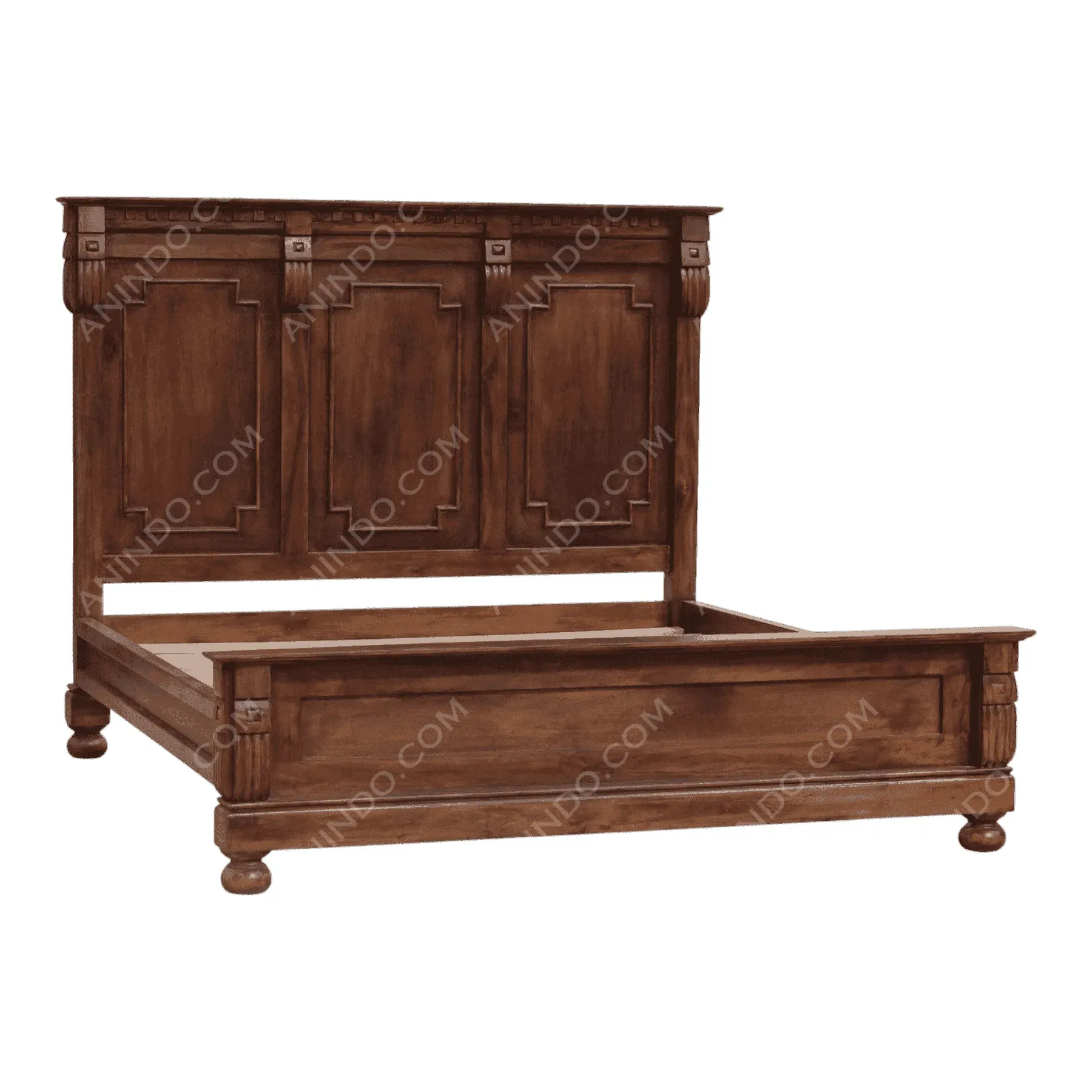 Classic wooden bed frame with carved headboard