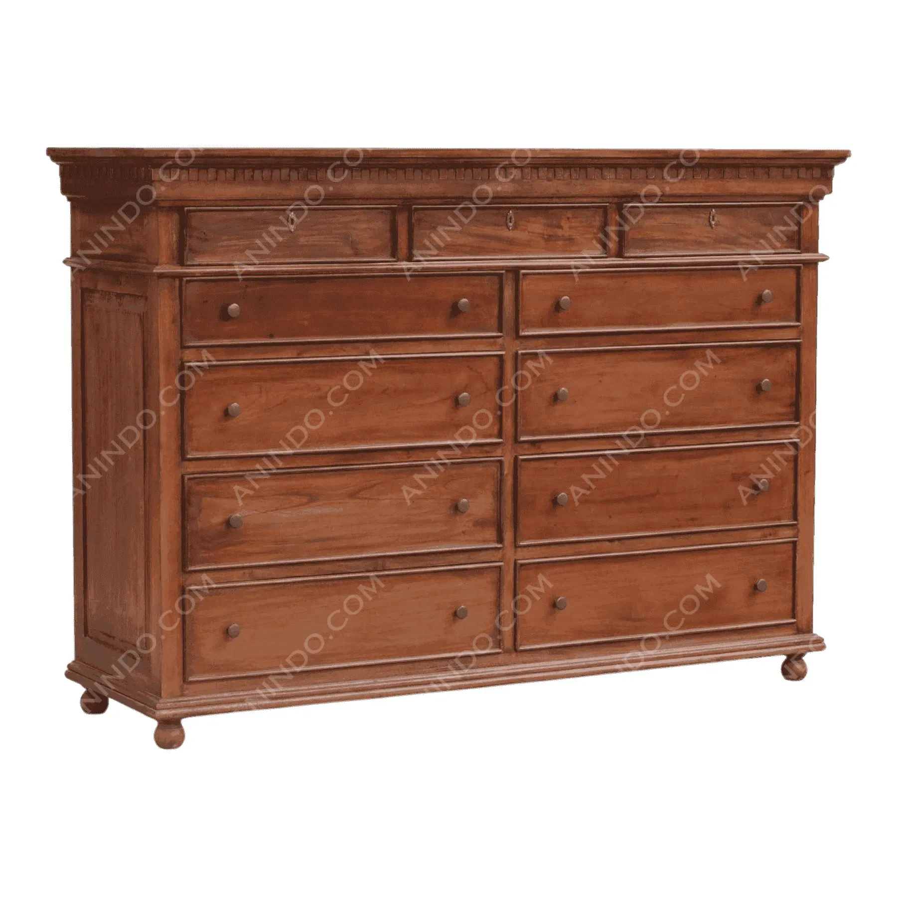 Wooden dresser with nine drawers