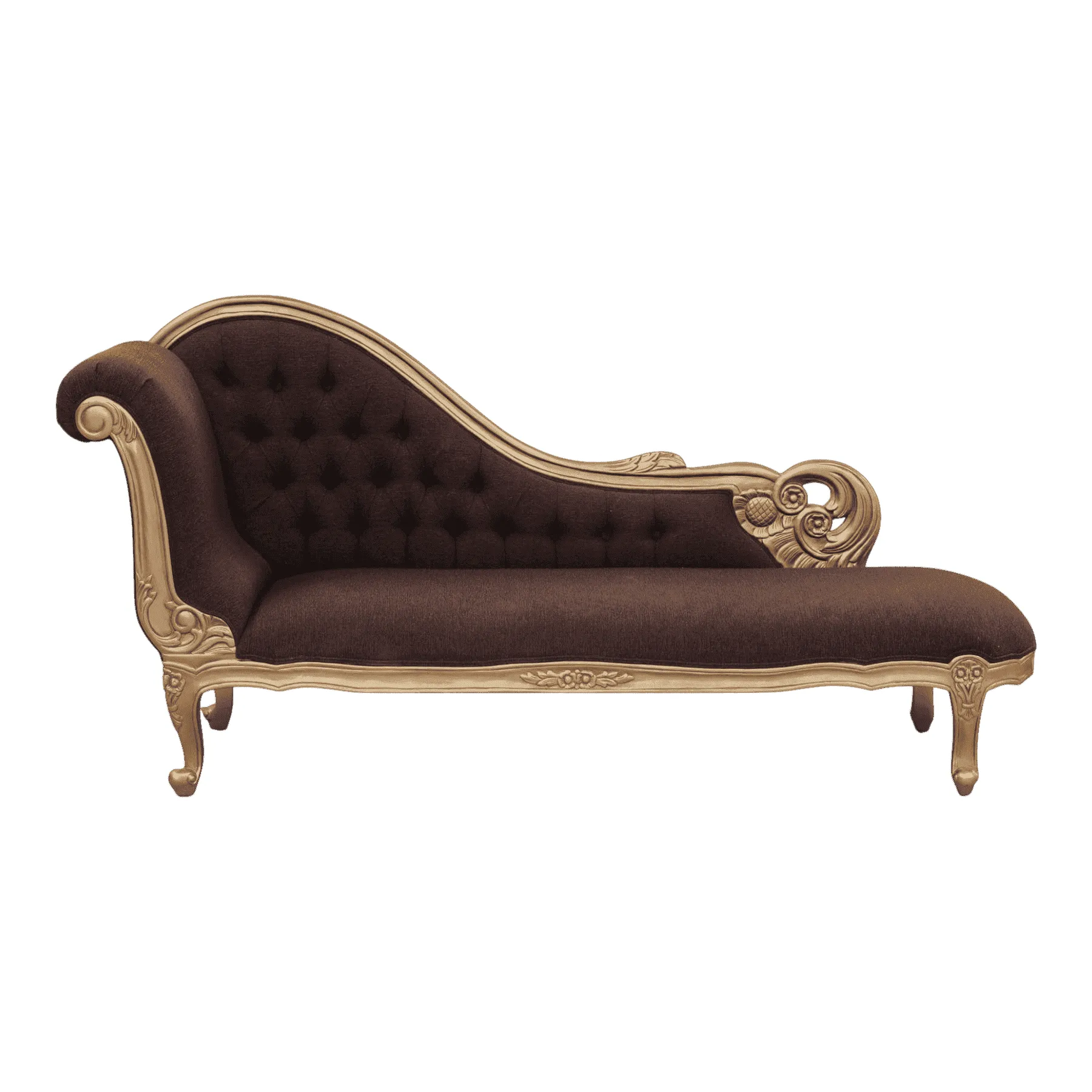 Vintage brown chaise lounge with gold frame