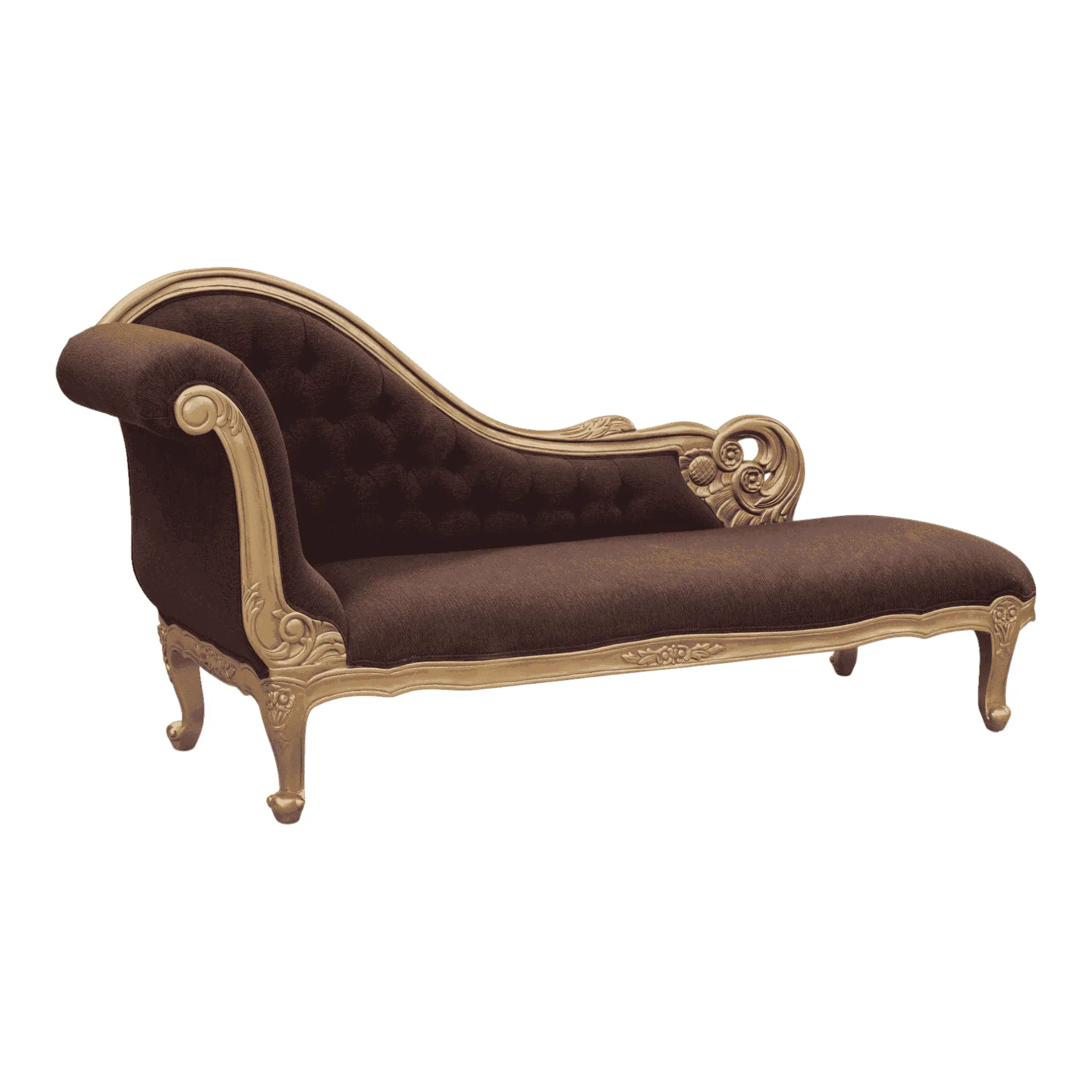 Vintage brown chaise lounge with gold trim