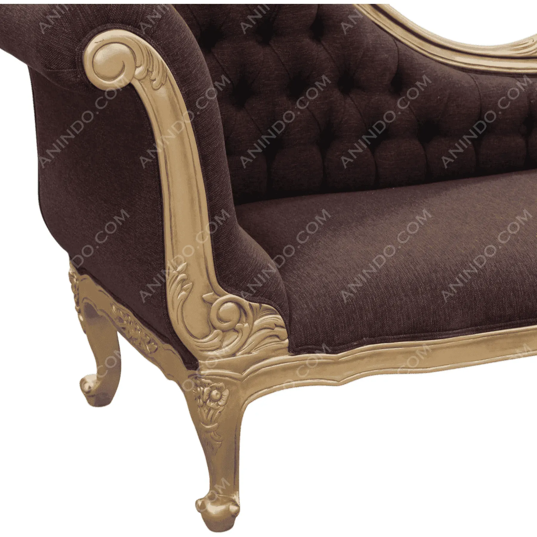 Elegant vintage sofa with gold frame and tufted upholstery