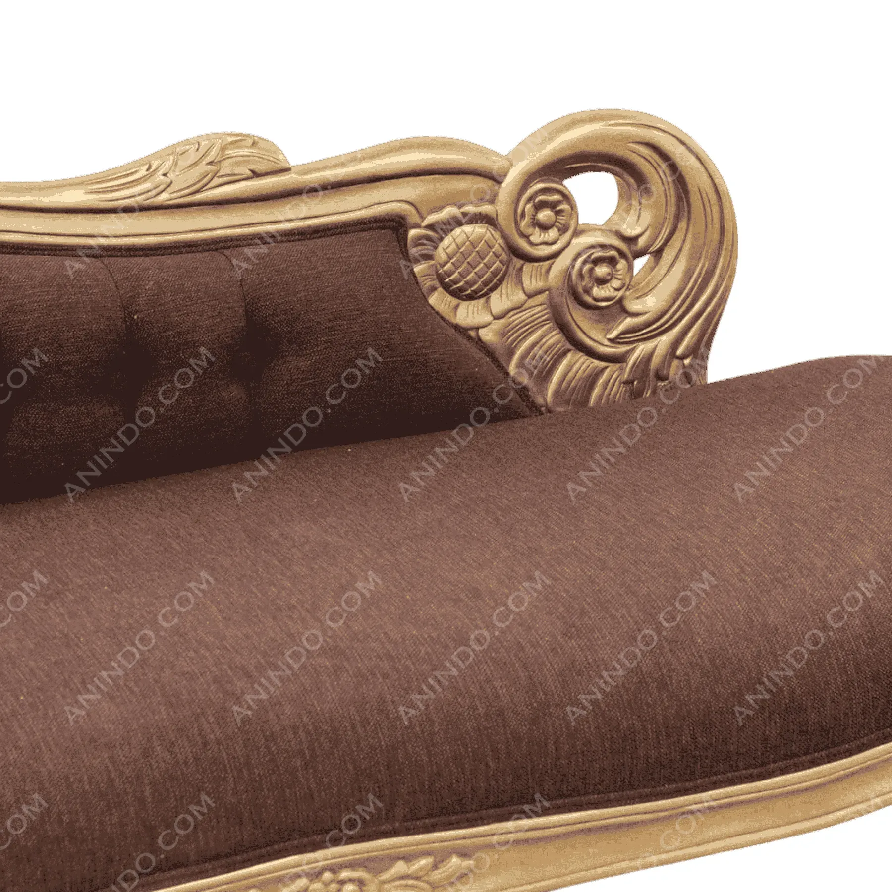 Elegant brown sofa with golden carved details