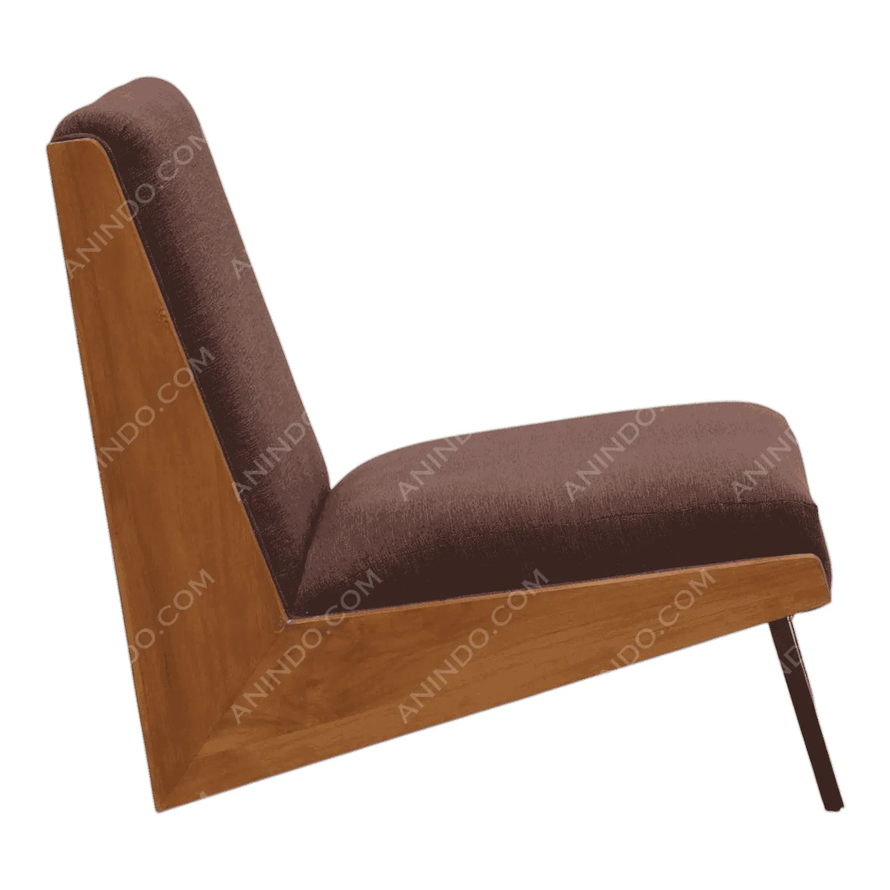 Modern wooden lounge chair with brown cushion