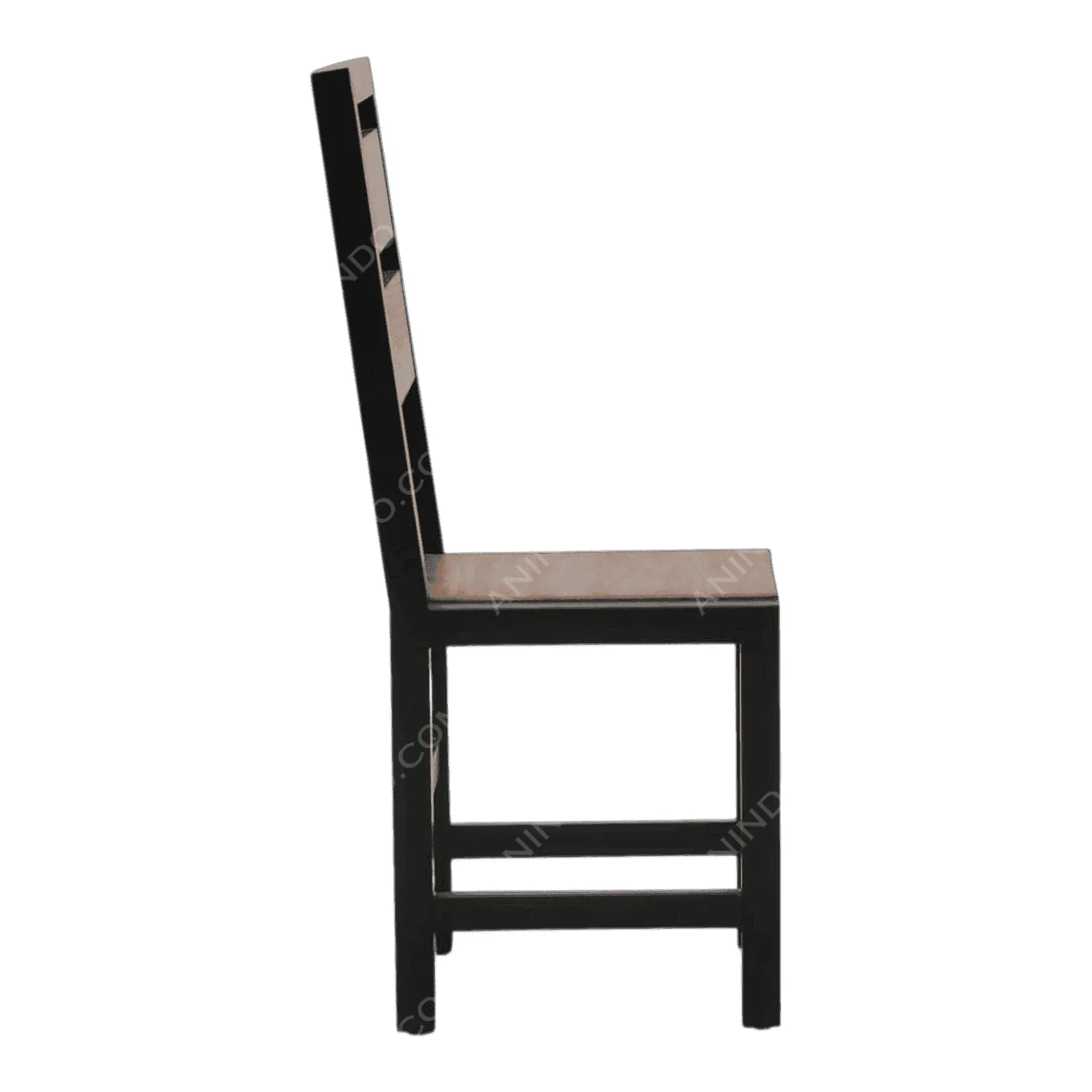 Wooden chair with black frame side view
