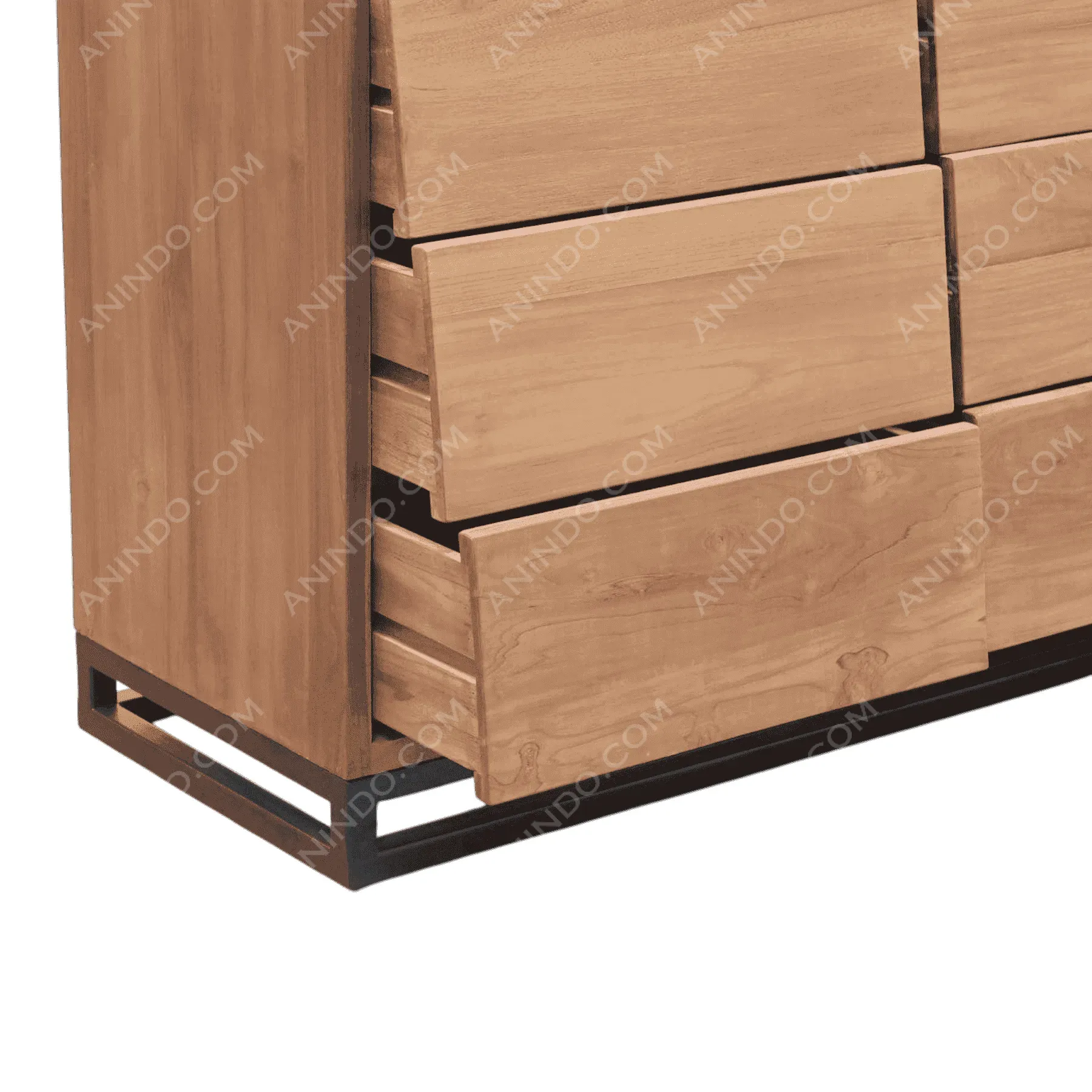 Modern wooden dresser with open drawers