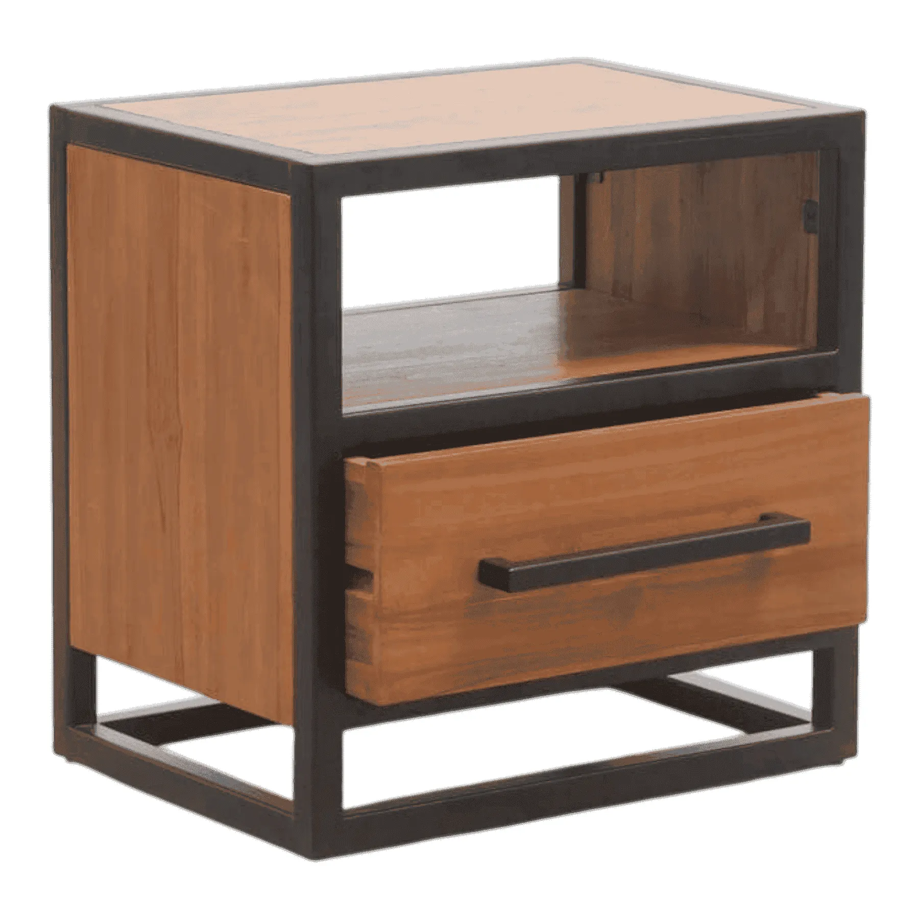 Modern wooden nightstand with drawer and shelf