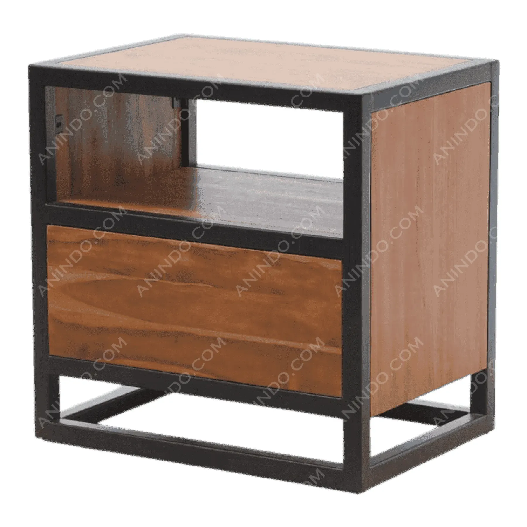 Modern wooden nightstand with metal frame