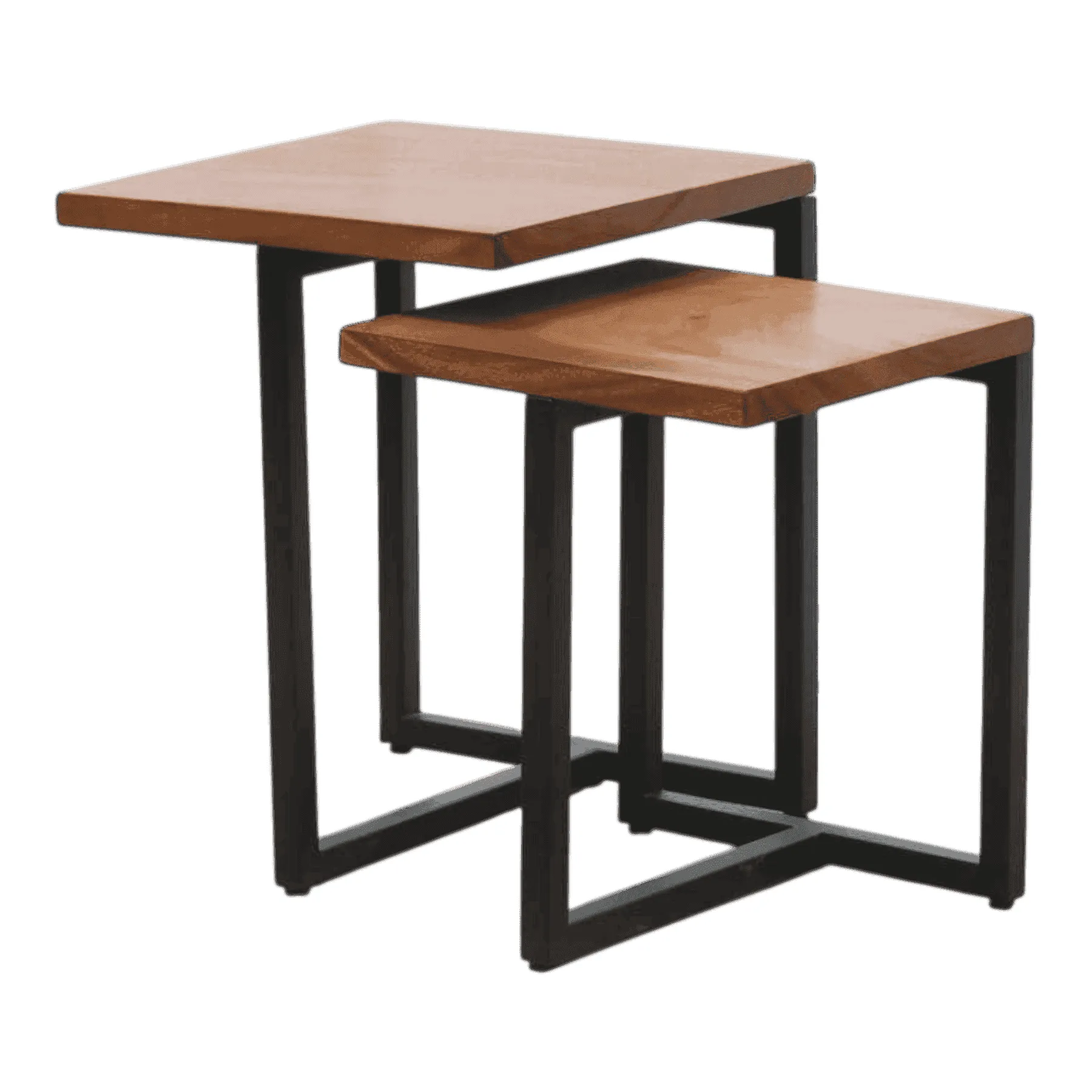 Modern wooden nesting tables with metal legs