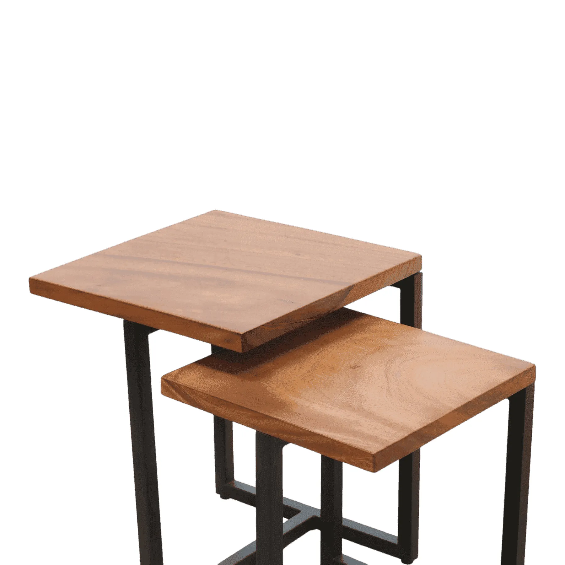 Modern wooden nesting side tables with metal legs