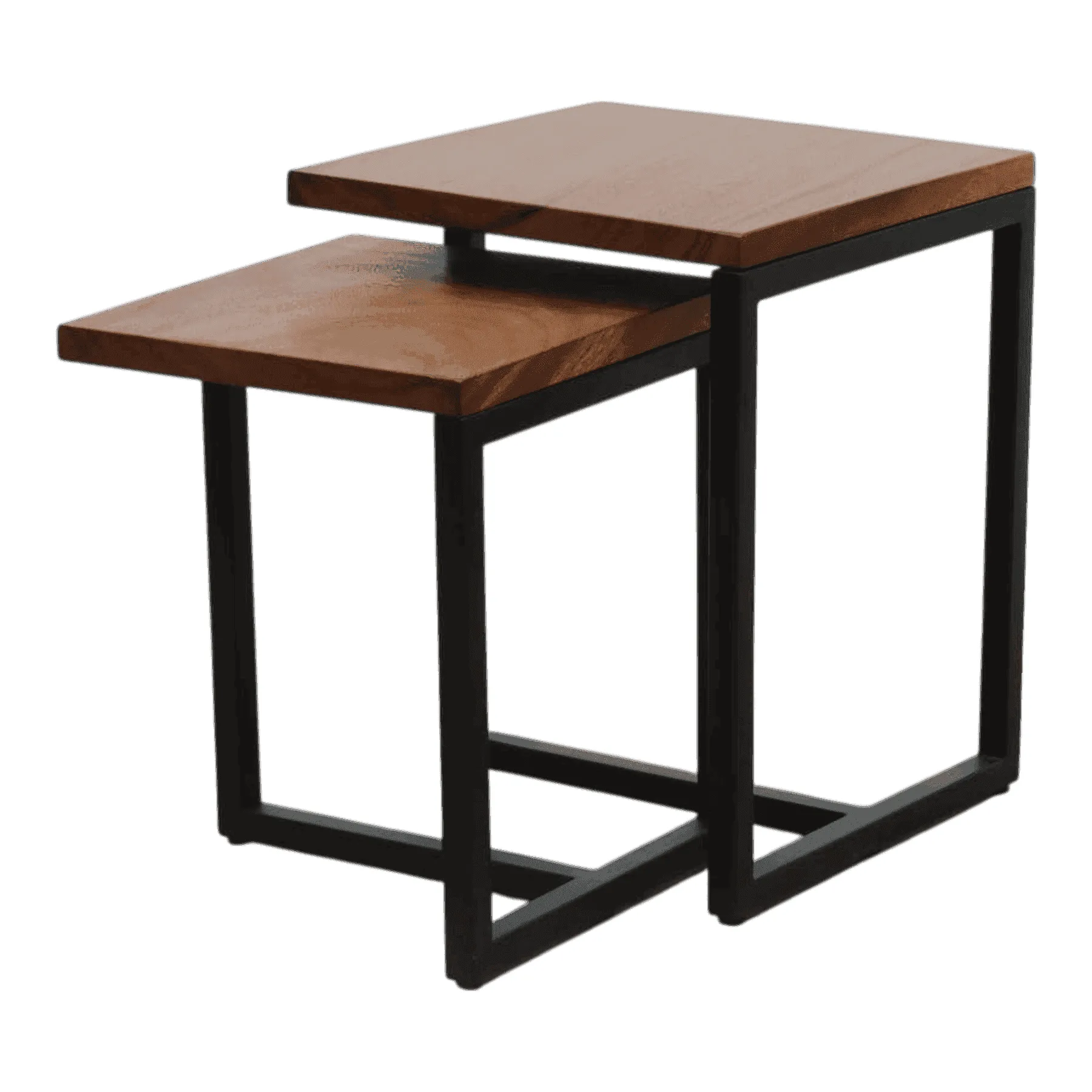 Modern nesting tables with wood tops and metal frames