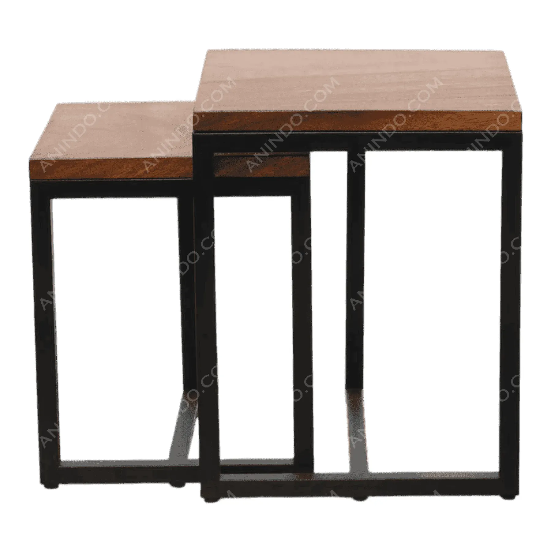 Modern nesting tables with wood tops and metal frames