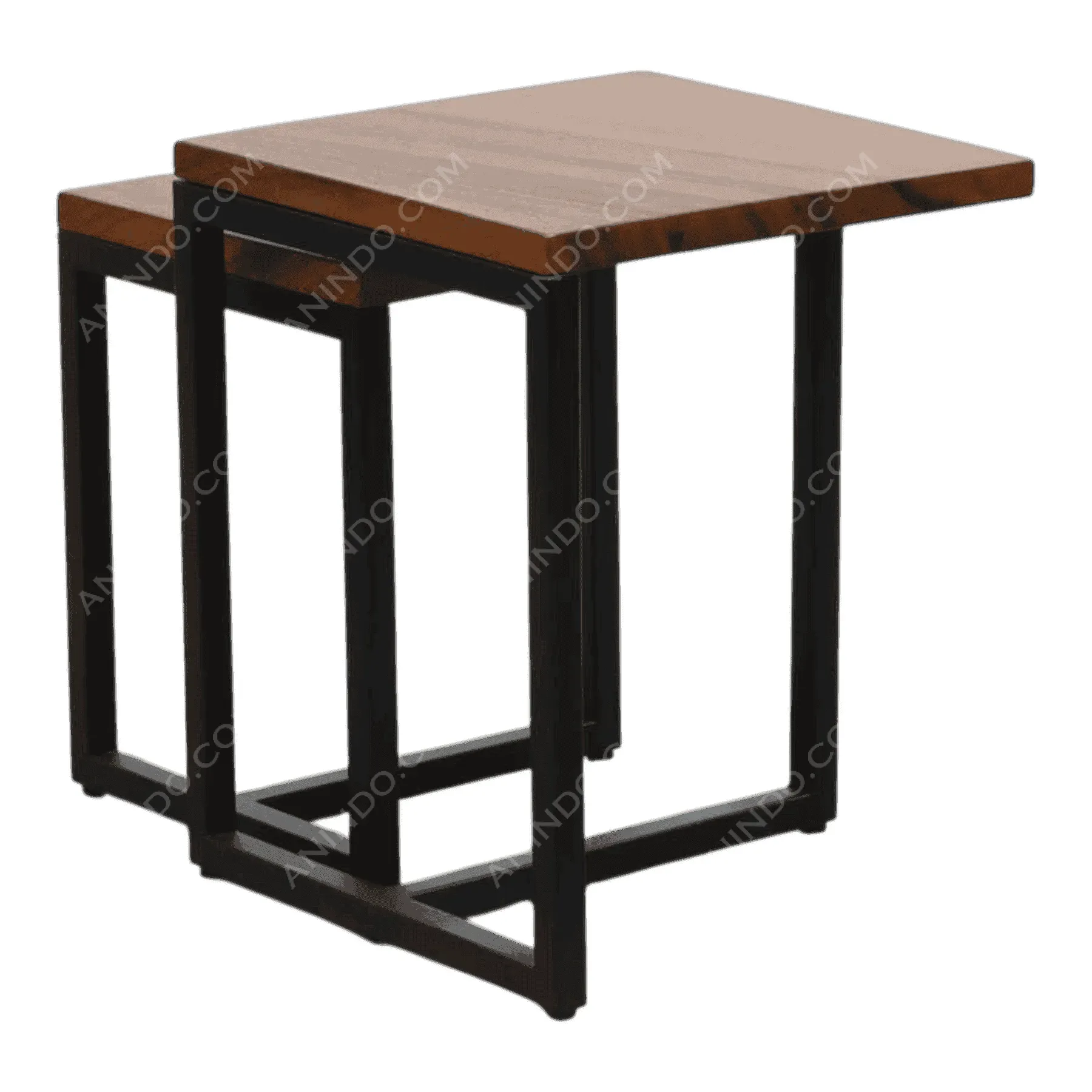 Modern wooden nesting tables with metal frames