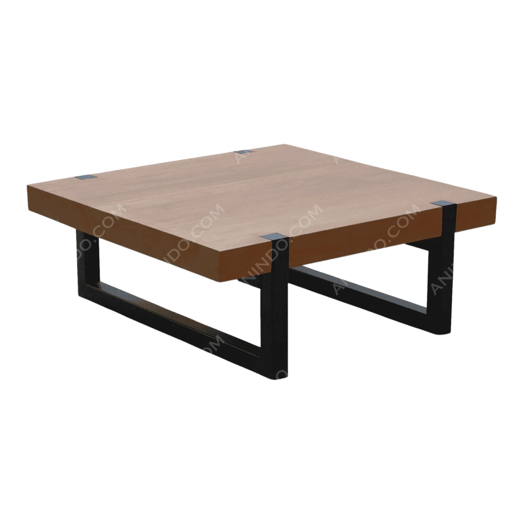 Modern wooden coffee table with black metal legs