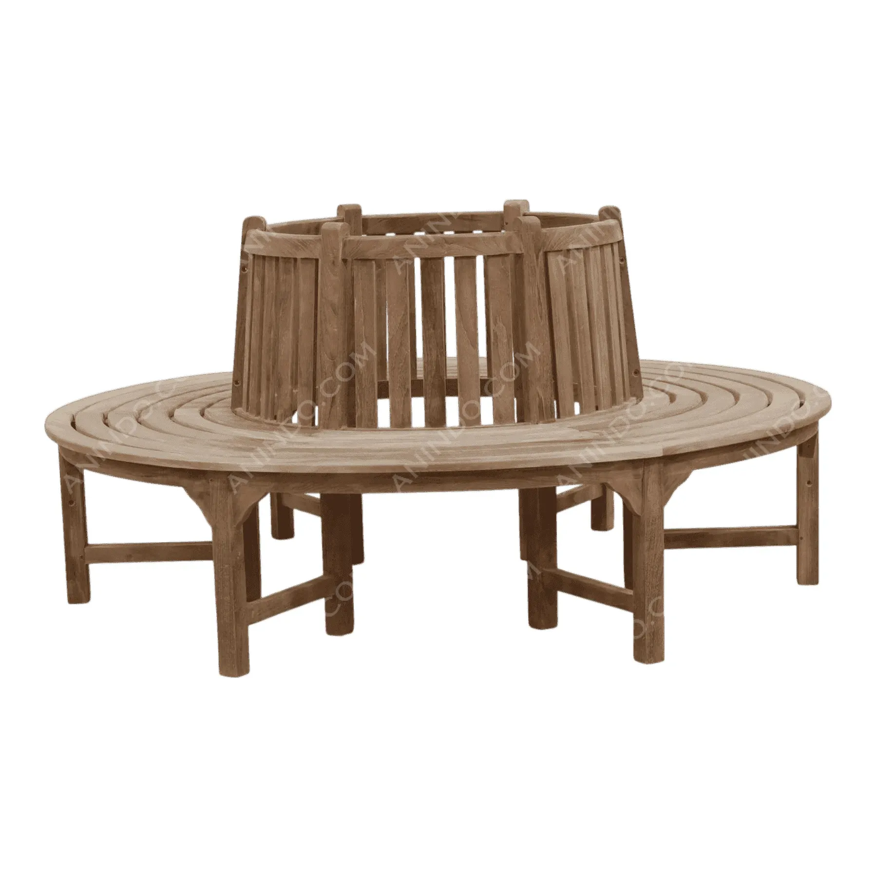 Round wooden tree bench with backrest