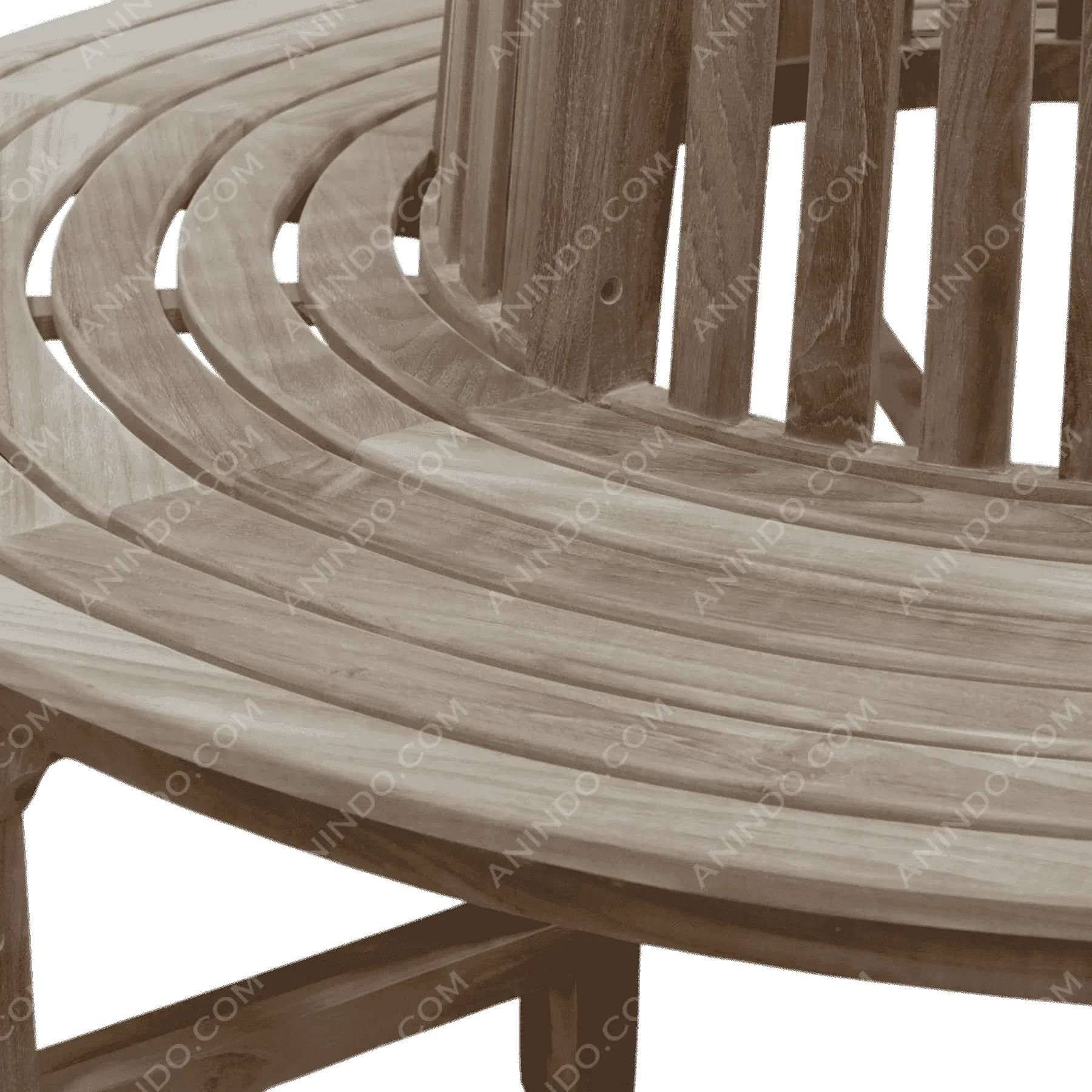 Curved wooden bench around tree base
