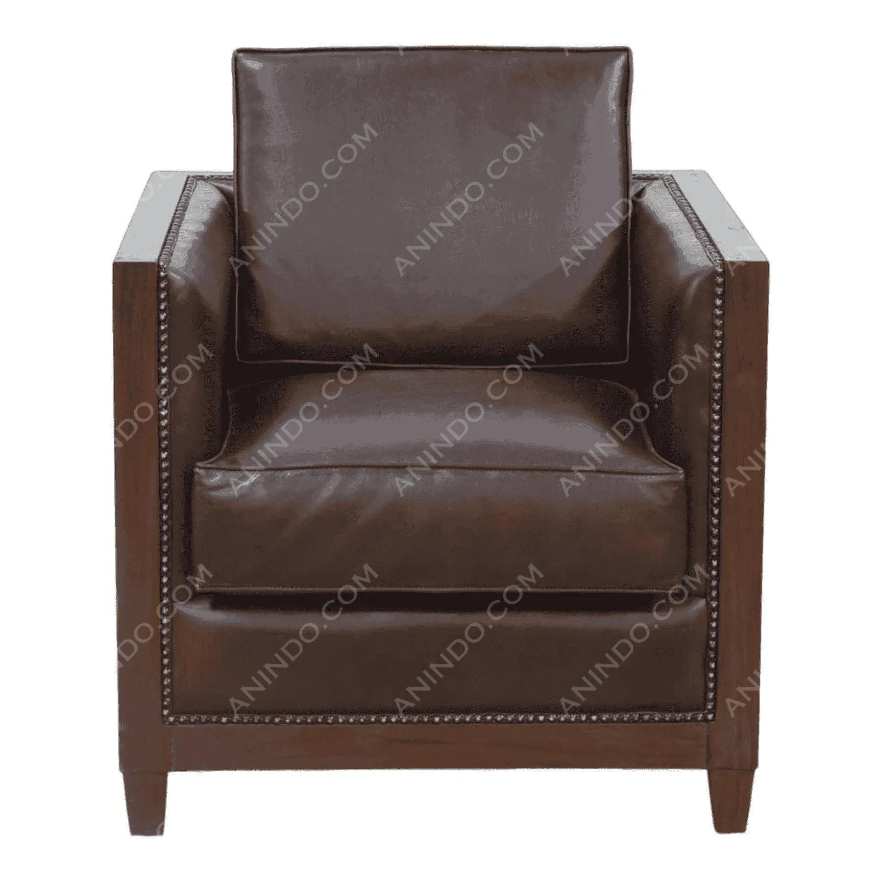 Brown leather armchair with wooden frame