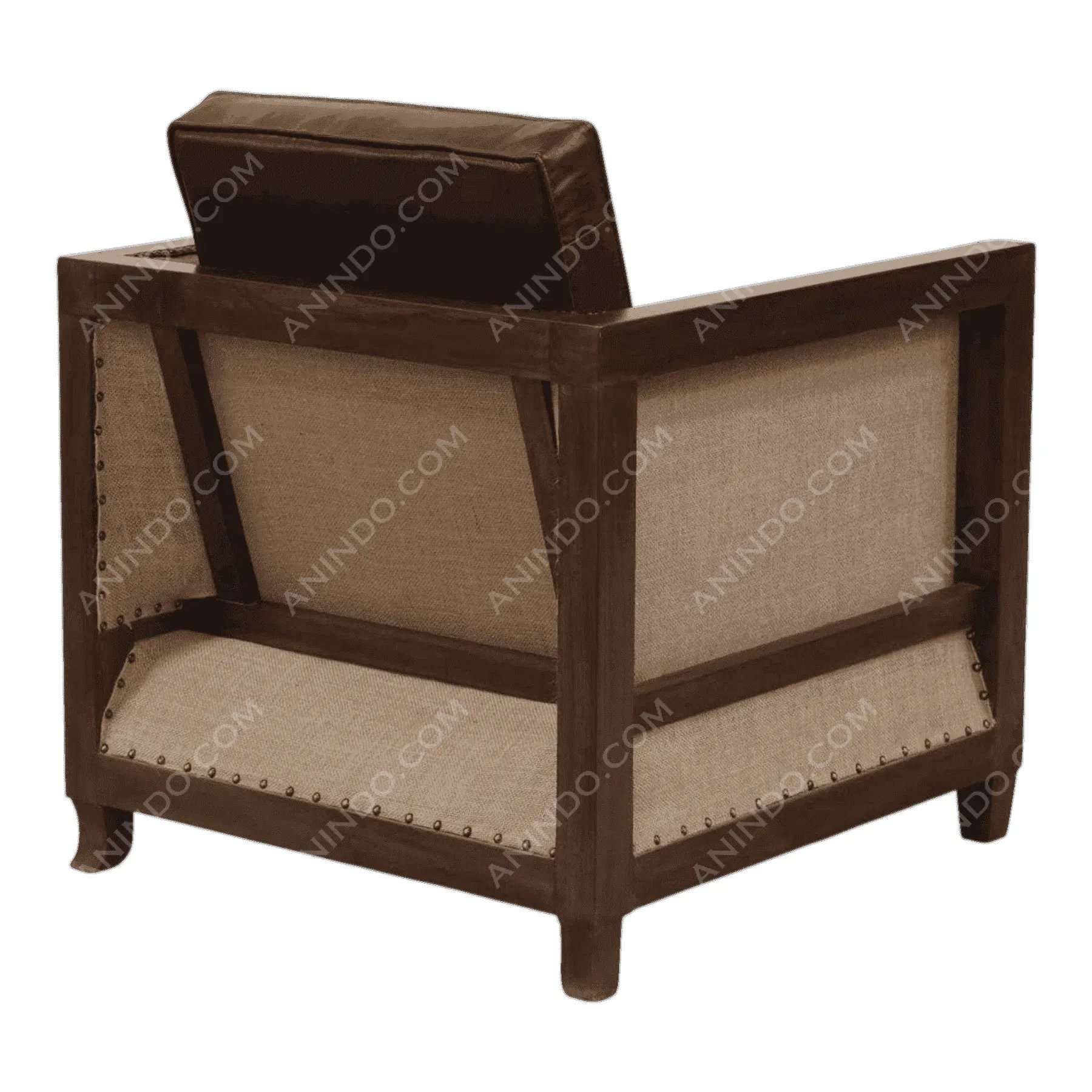 Wood frame armchair with beige fabric panel