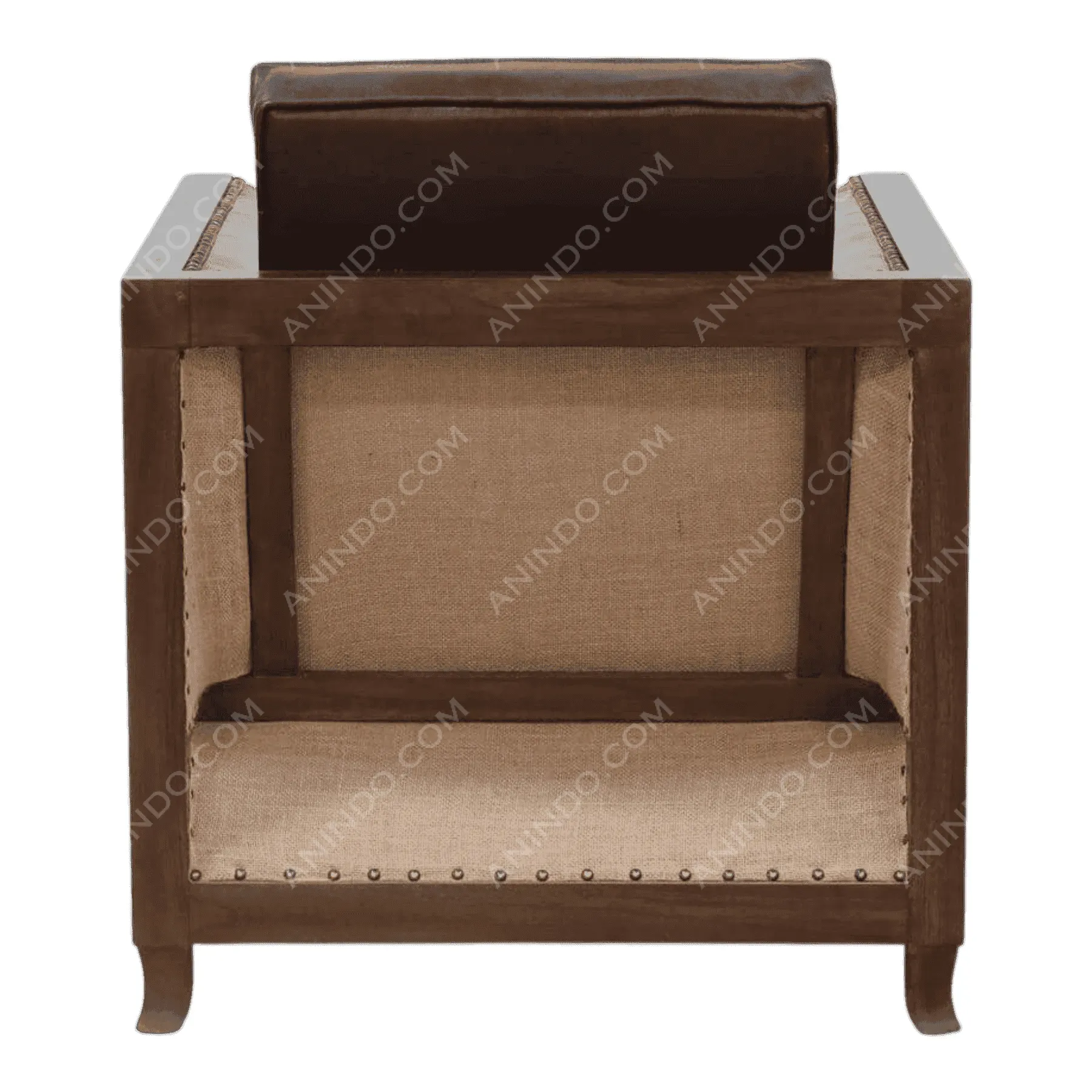 Back view of wooden upholstered armchair