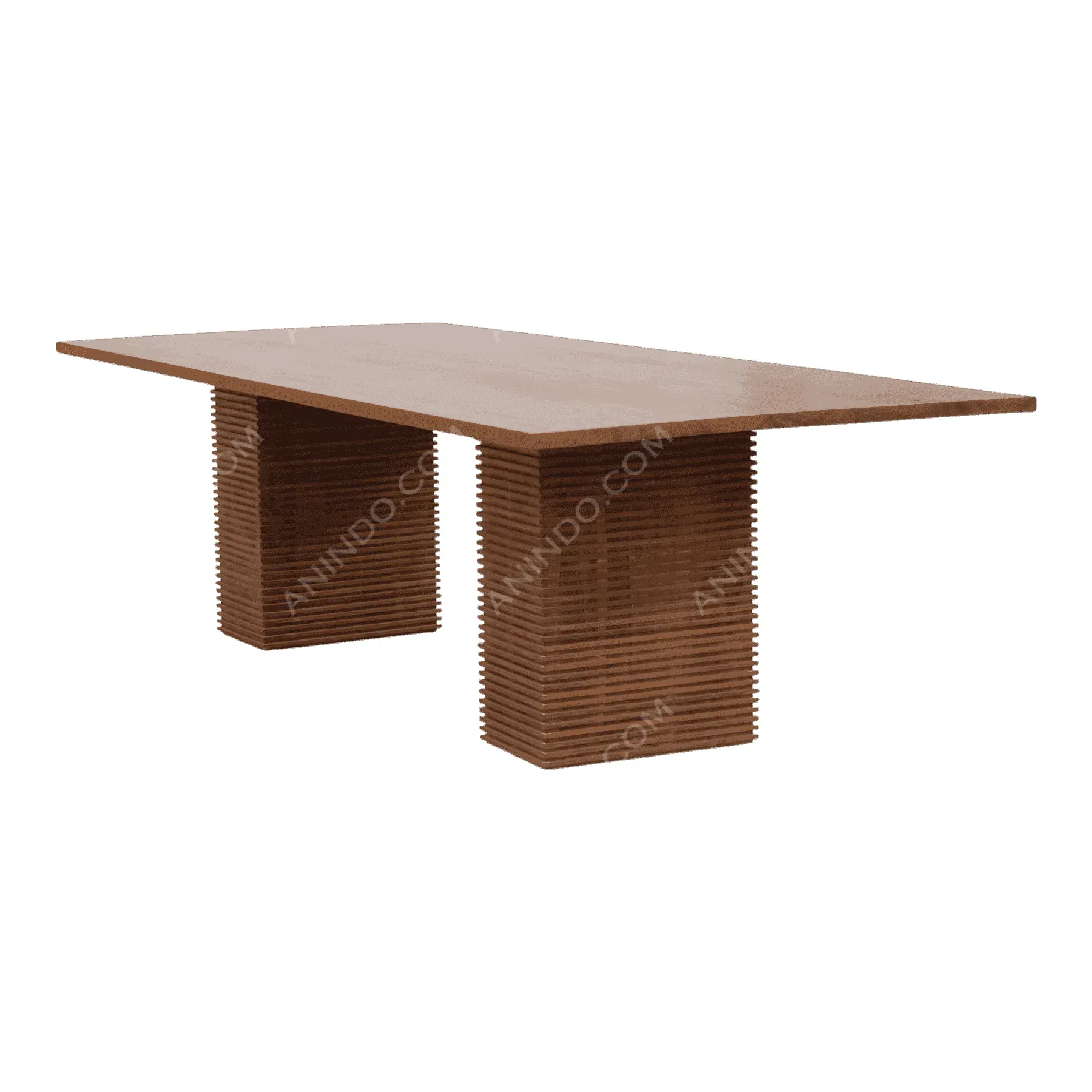 Modern rectangular wooden dining table with ribbed legs