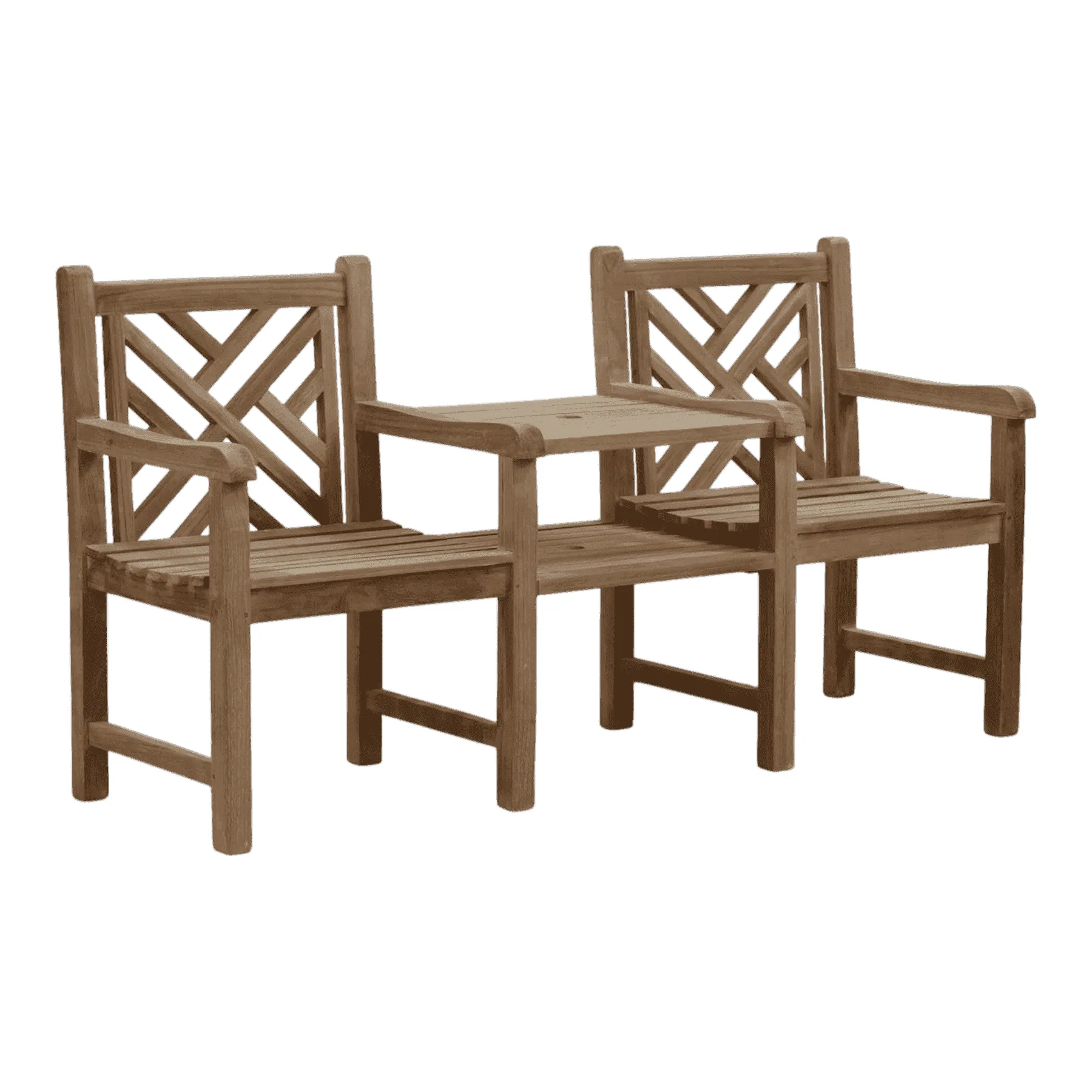 Wooden outdoor double chair with table