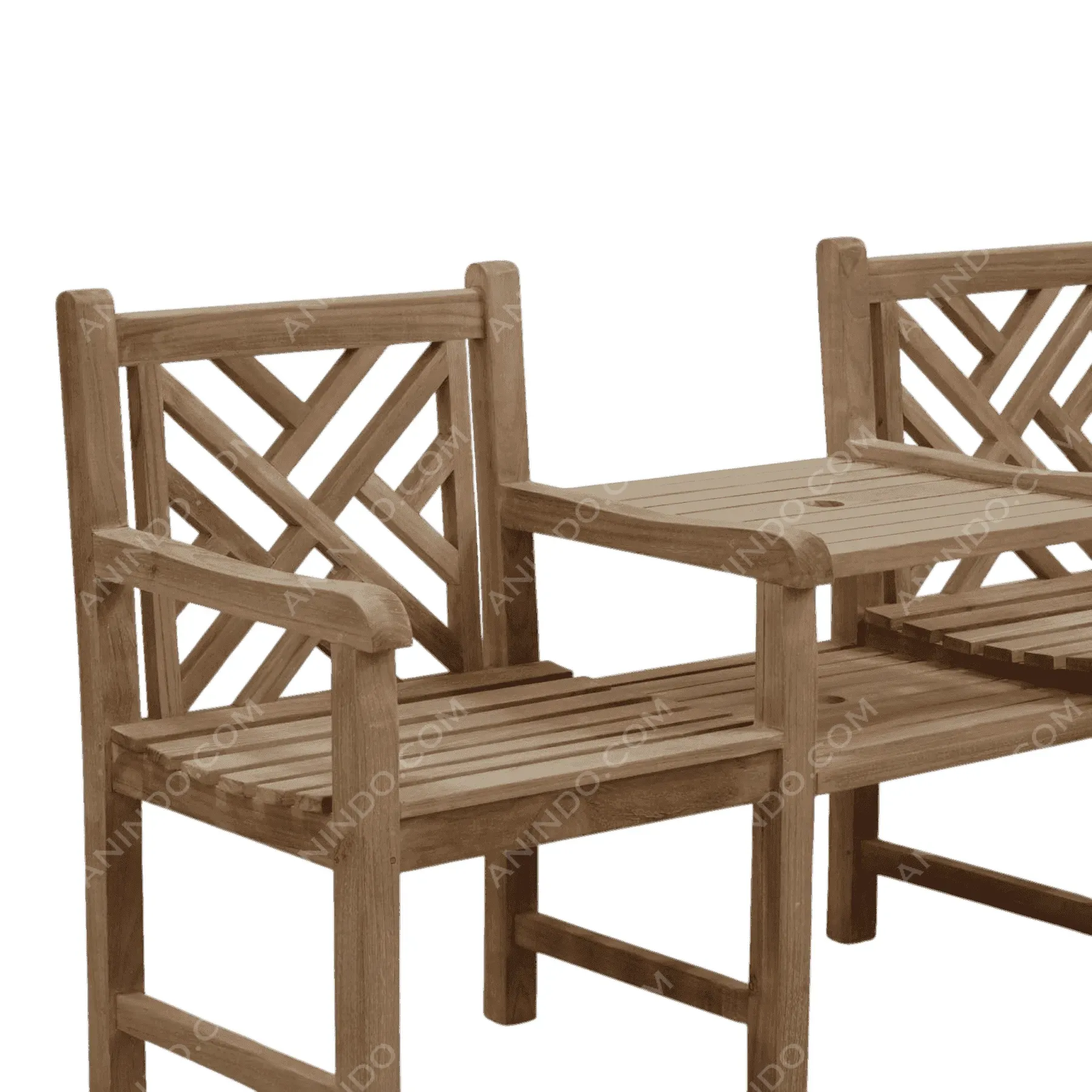 Wooden outdoor loveseat with center table