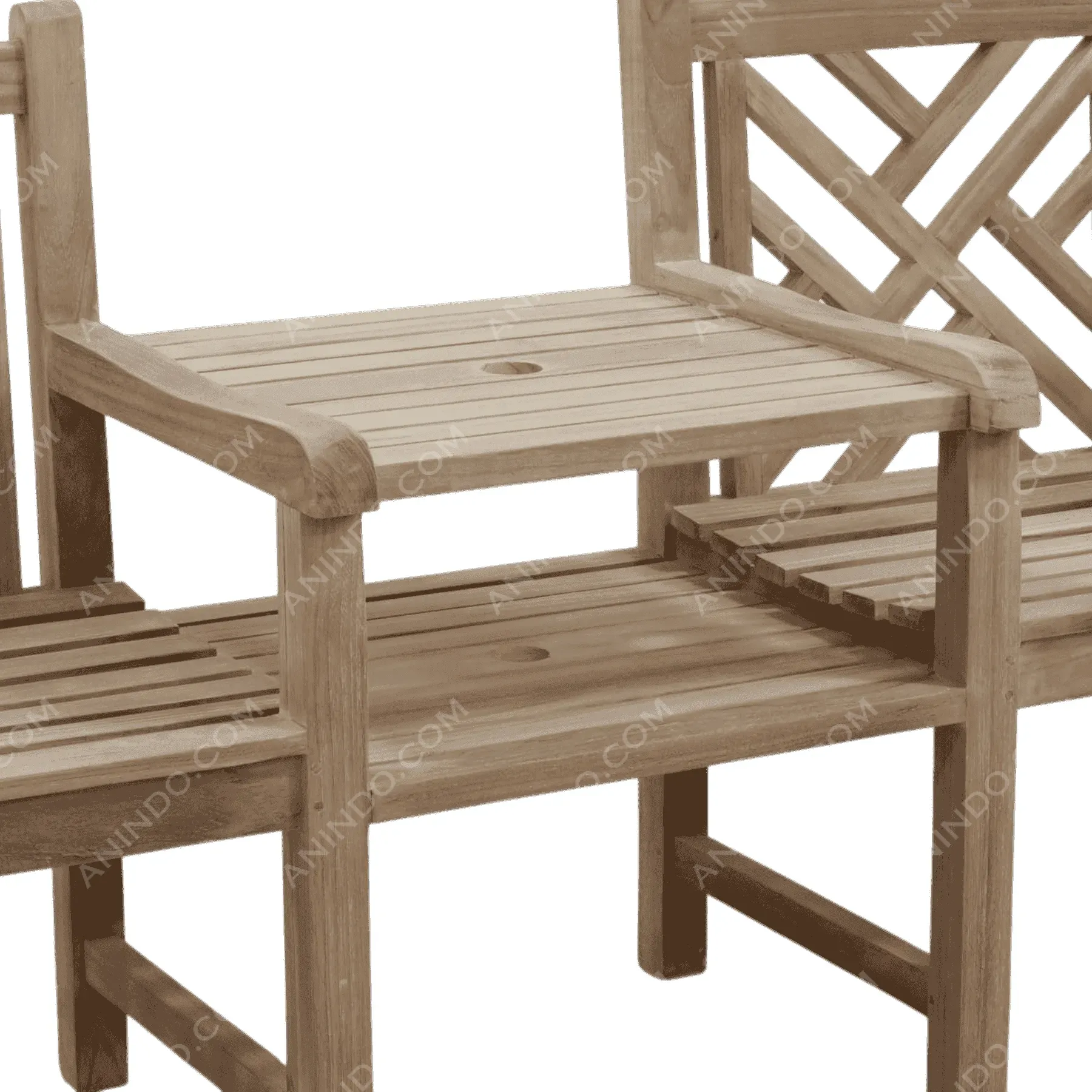 Wooden bench with built-in center table