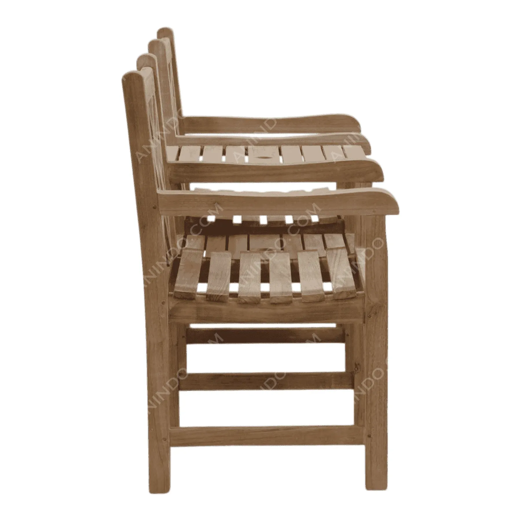 Stacked wooden outdoor chairs side view