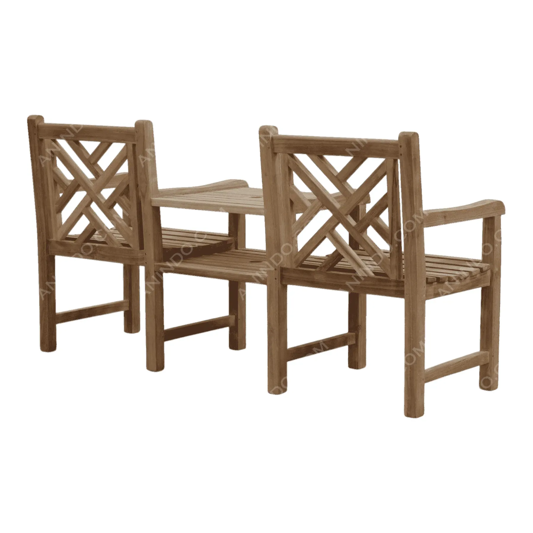 Wooden double bench with table