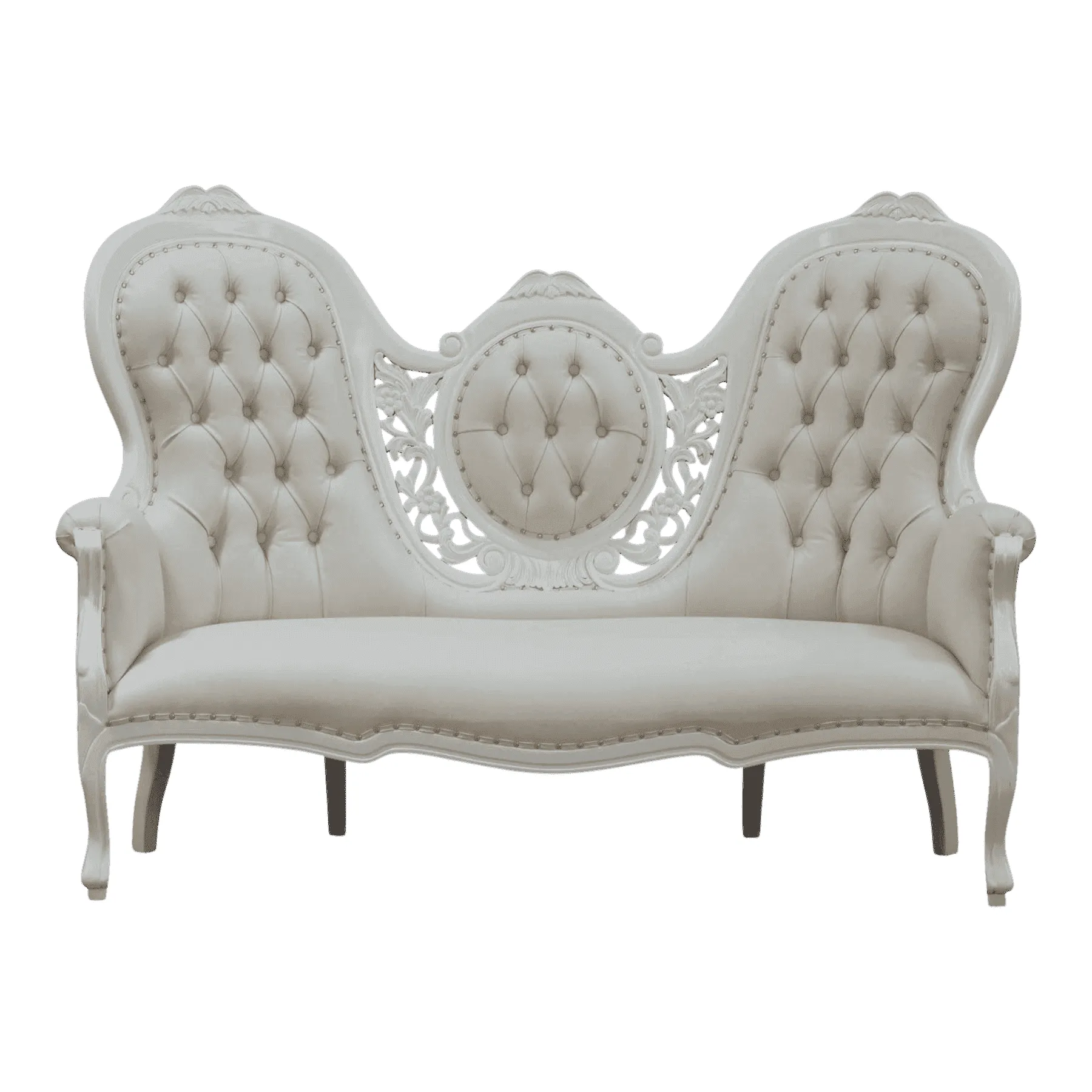 Elegant white tufted vintage loveseat sofa
