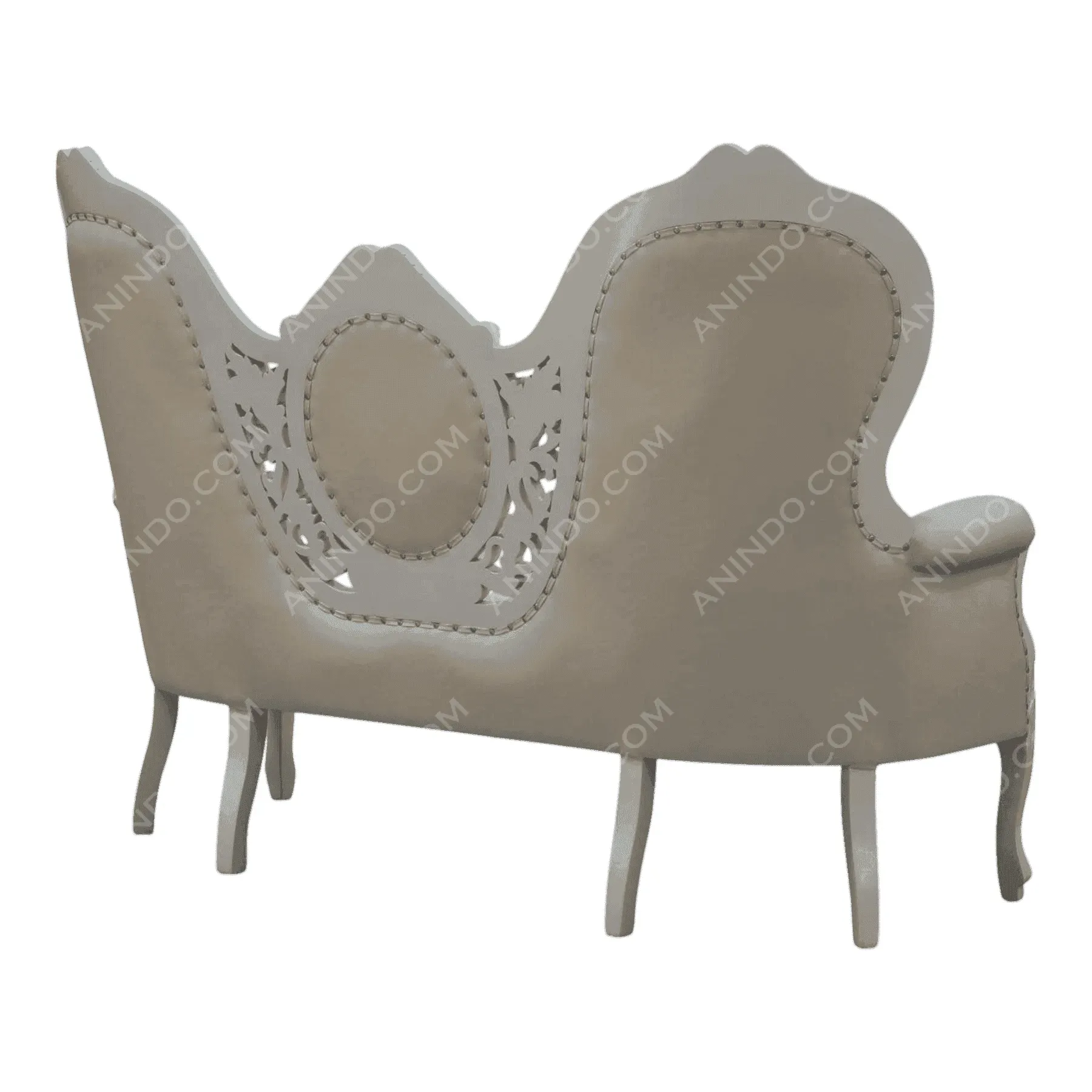 Elegant beige vintage sofa with carved backrest design