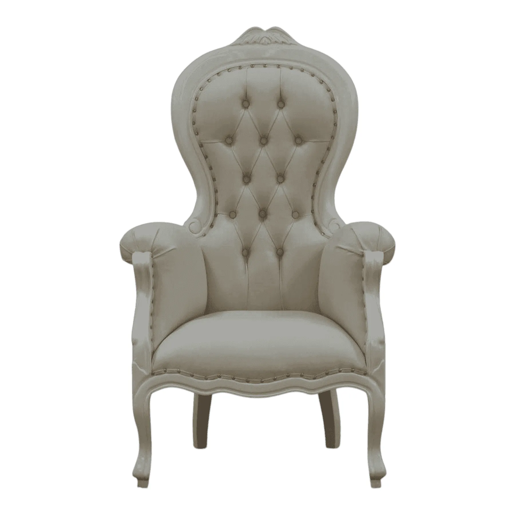 Elegant beige tufted armchair with curved legs