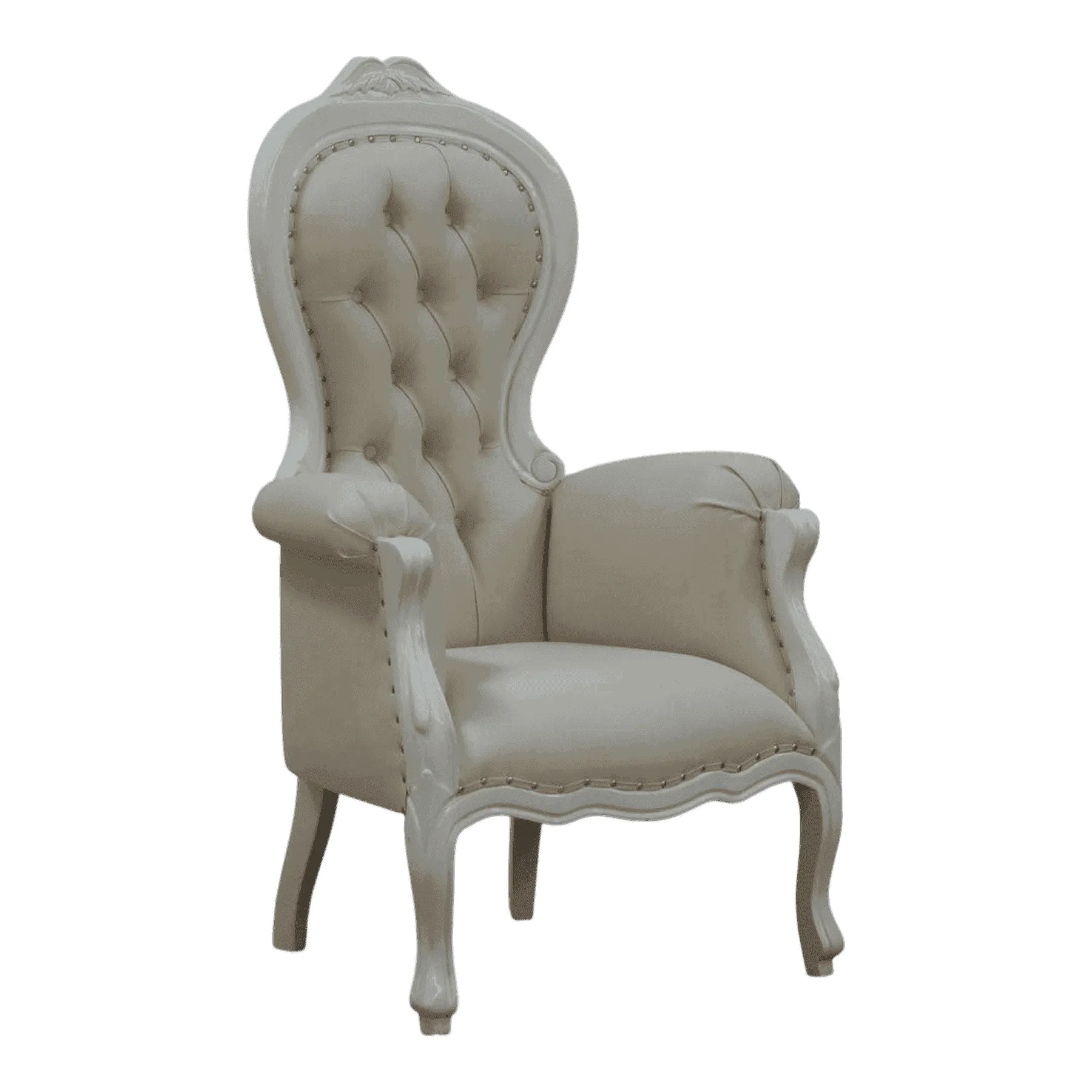 Elegant beige tufted armchair with wooden legs