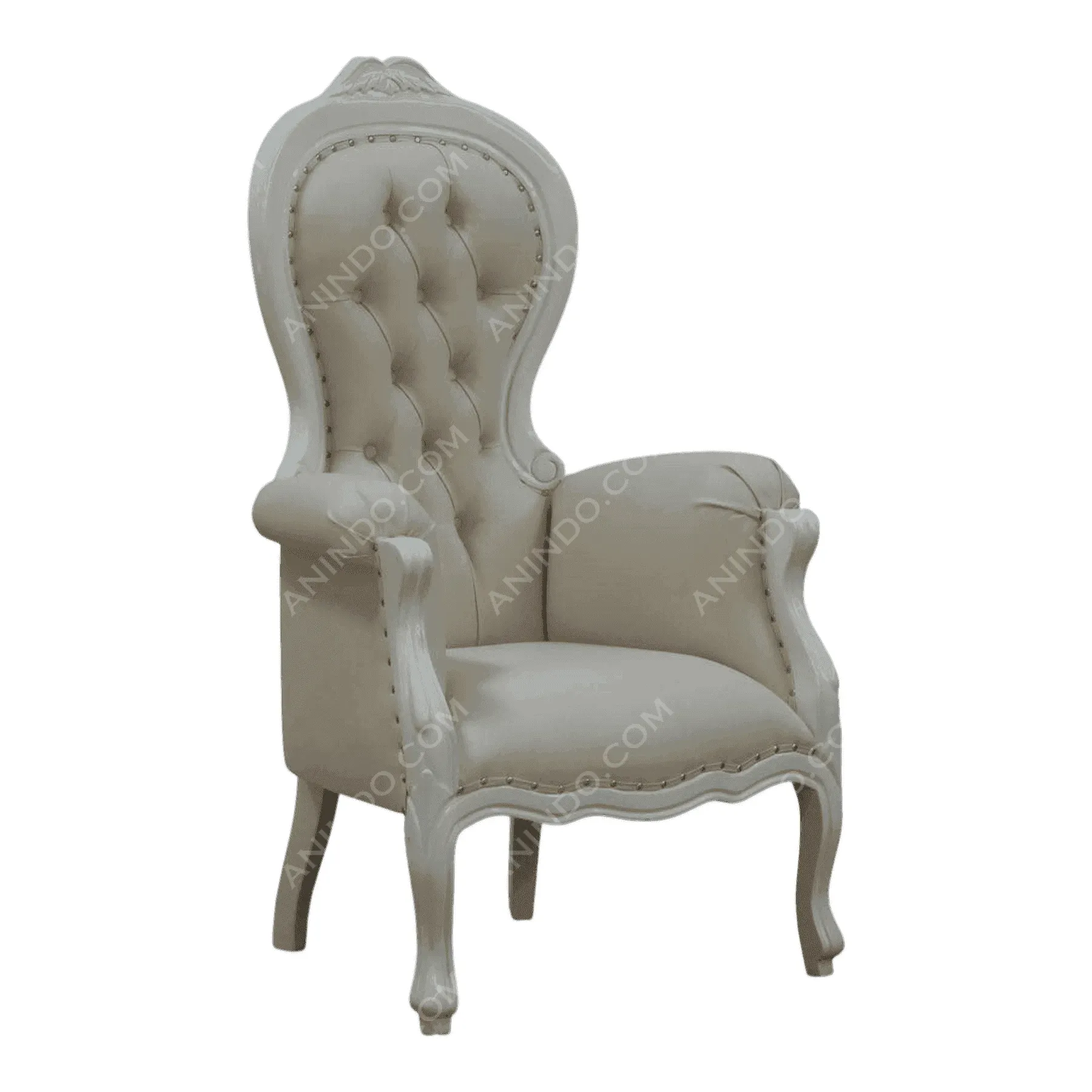 Elegant beige tufted armchair with wooden legs
