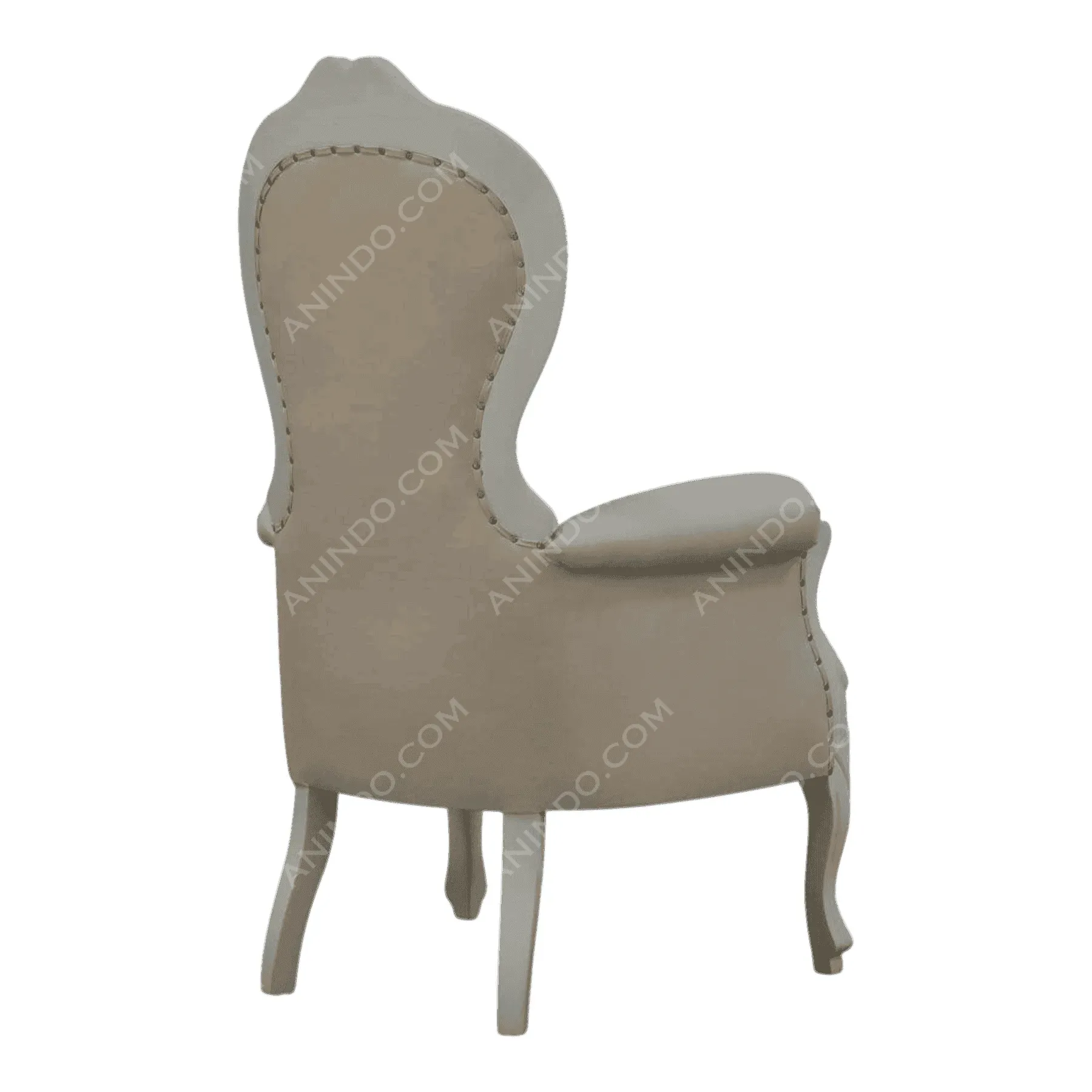 Elegant beige upholstered armchair with curved back