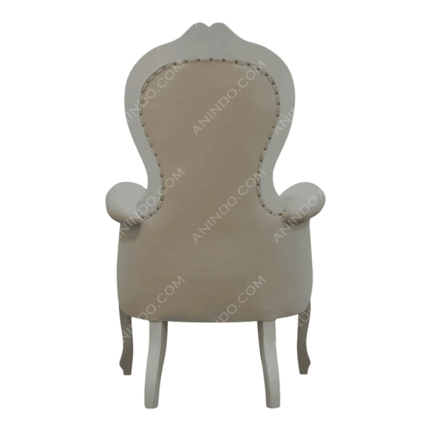 Beige upholstered armchair with curved backrest