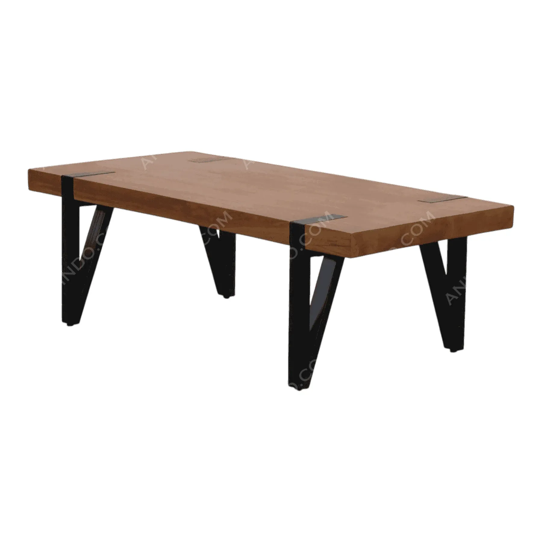 Modern wooden coffee table with black metal legs