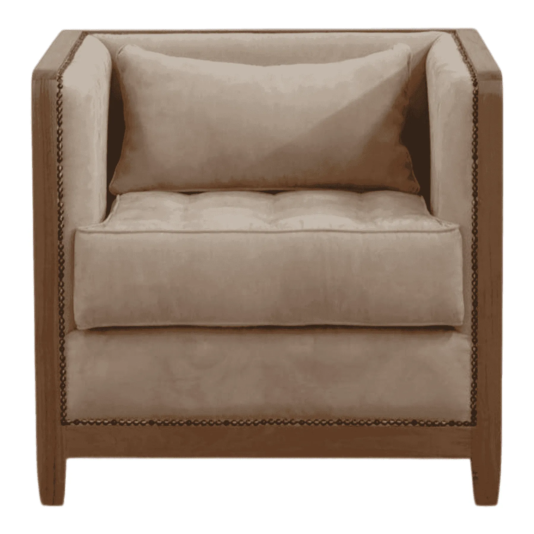 Beige armchair with wooden frame and cushion