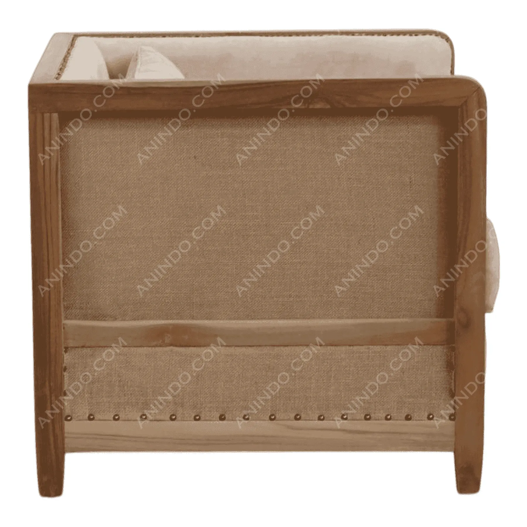 Wood frame beige upholstered armchair