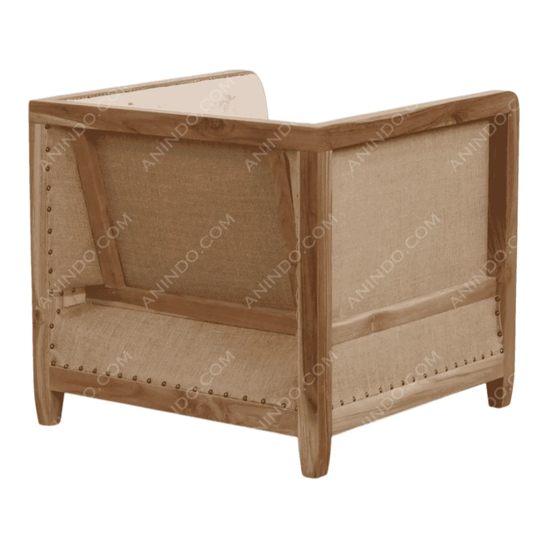 Wooden armchair with beige upholstered panels