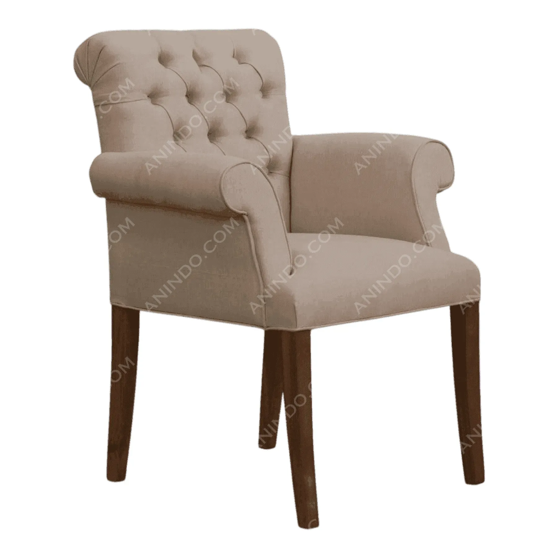 Beige tufted armchair with wooden legs