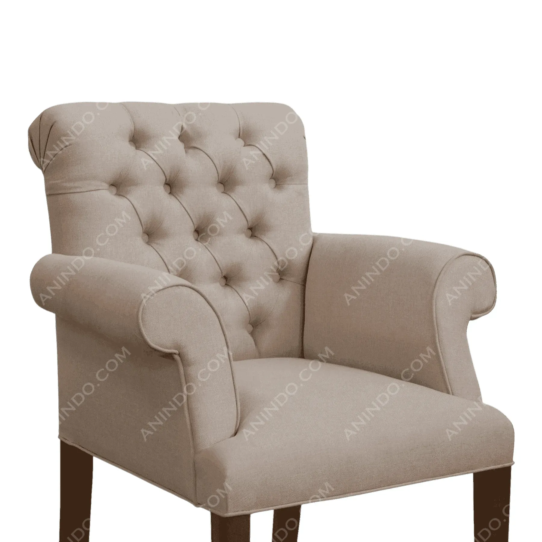Beige tufted armchair with wooden legs