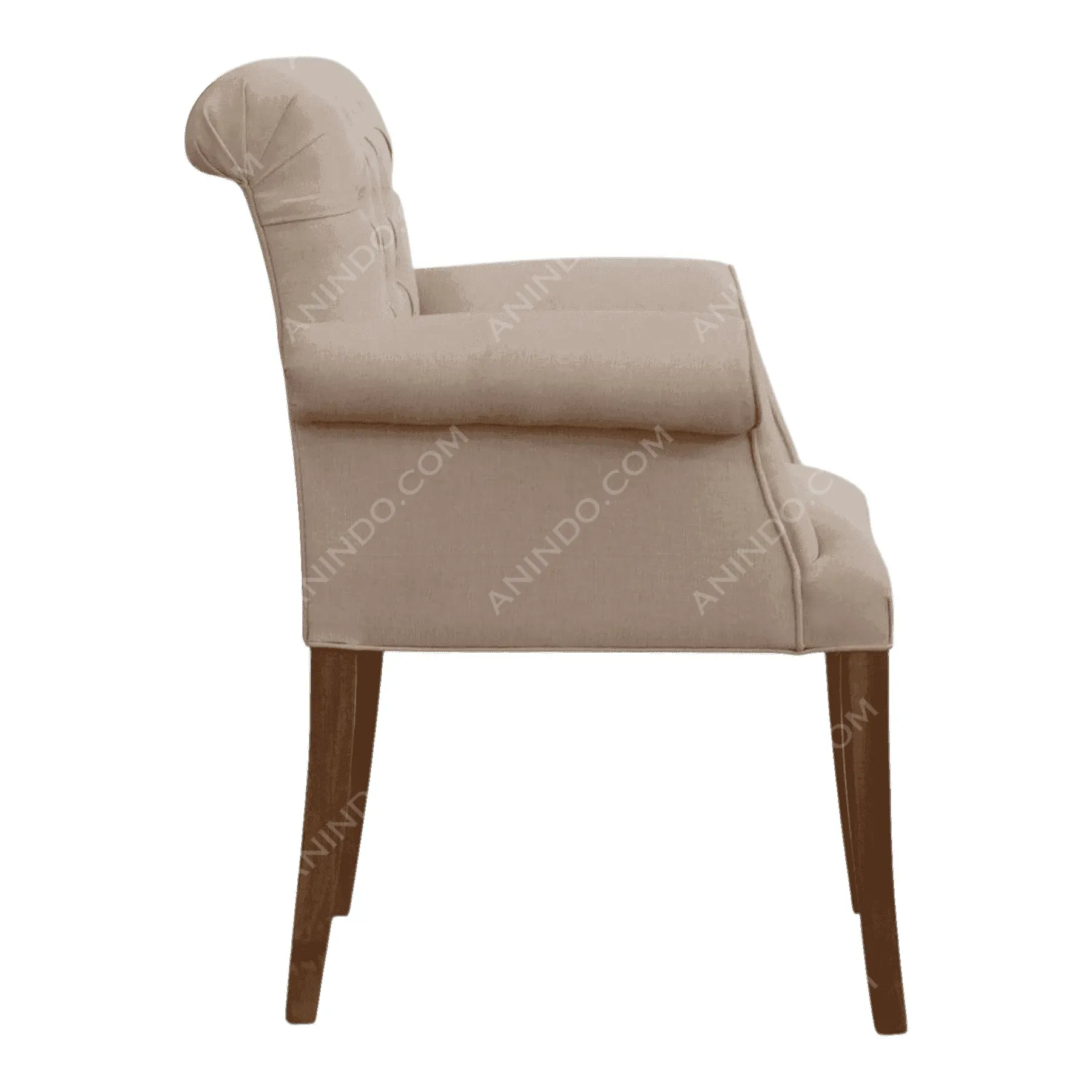 Beige upholstered chair with wooden legs