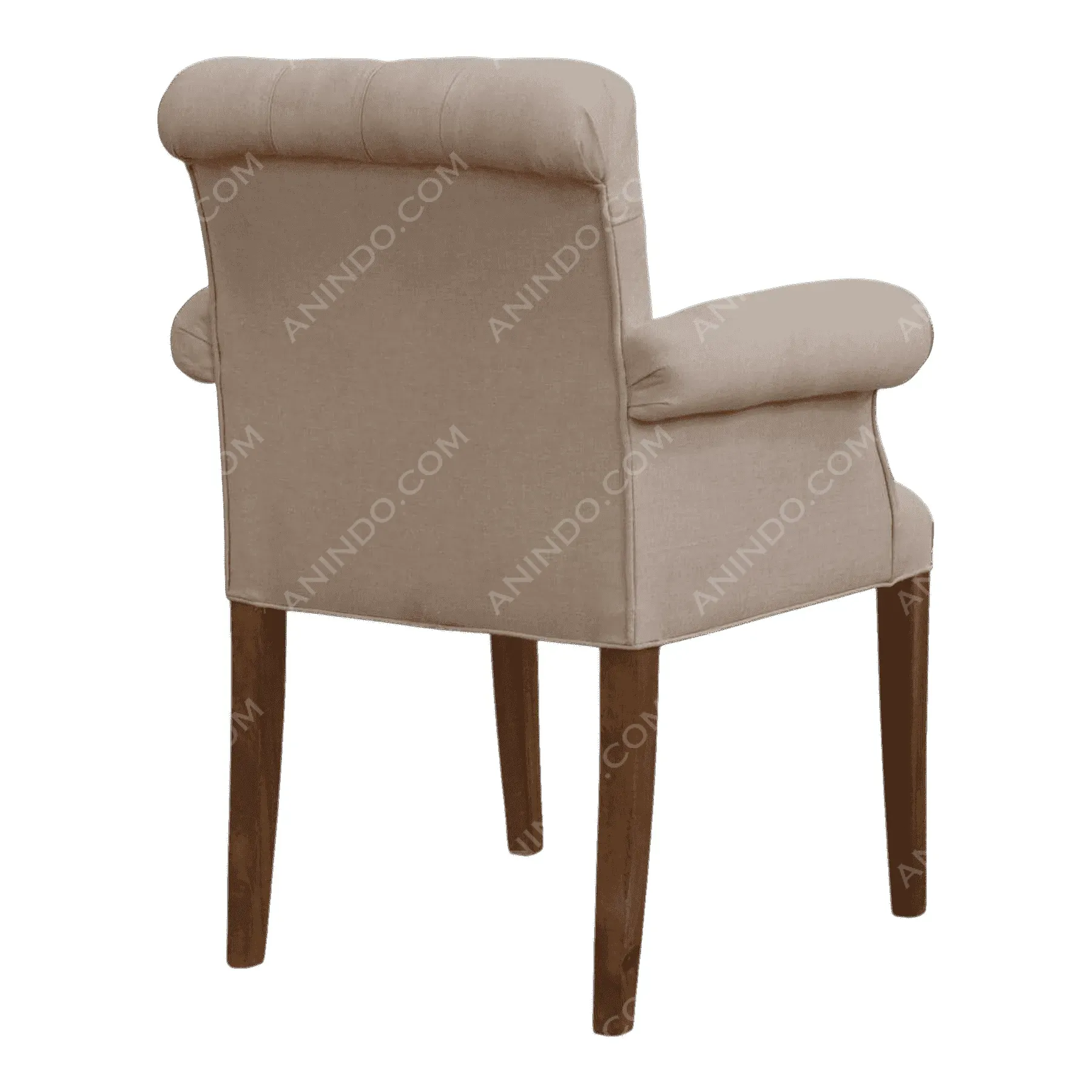 Beige upholstered dining chair with wooden legs